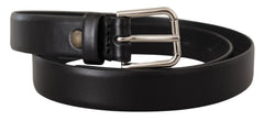 Dolce & Gabbana Gürtel aus schwarzem Kalbsleder mit silberfarbener Logo-Schnalle