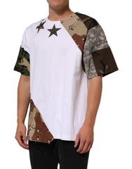 Dolce & Gabbana Weißes Camouflage-Patchwork Herren Baumwoll-T-Shirt