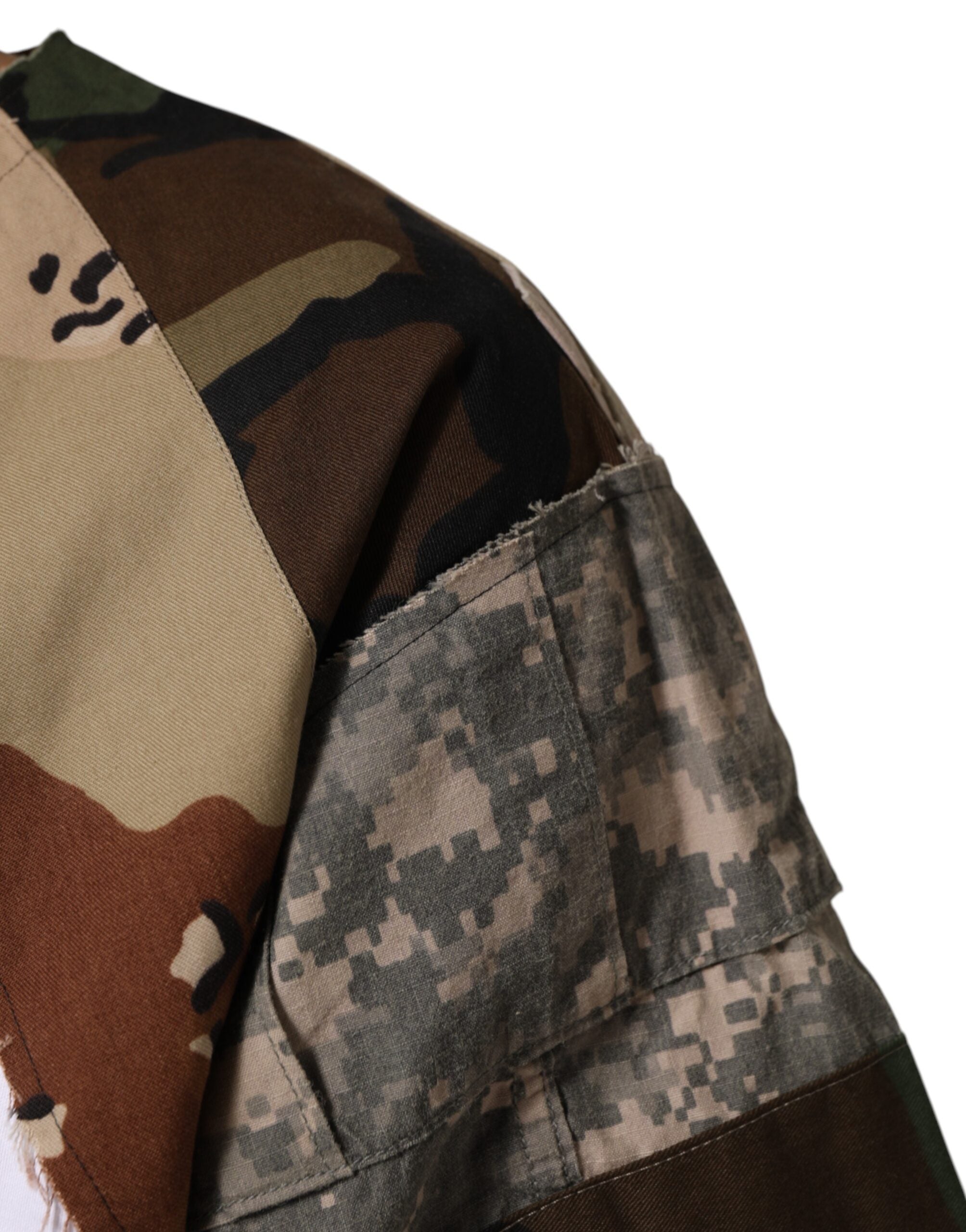 Dolce & Gabbana Weißes Camouflage-Patchwork Herren Baumwoll-T-Shirt