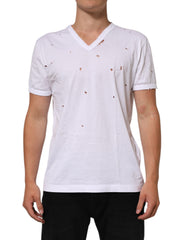Dolce & Gabbana Wit Getextureerd Katoenen V-hals Heren T-shirt