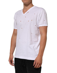 Dolce & Gabbana Wit Getextureerd Katoenen V-hals Heren T-shirt