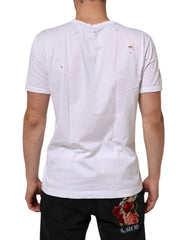 Dolce & Gabbana Wit Getextureerd Katoenen V-hals Heren T-shirt