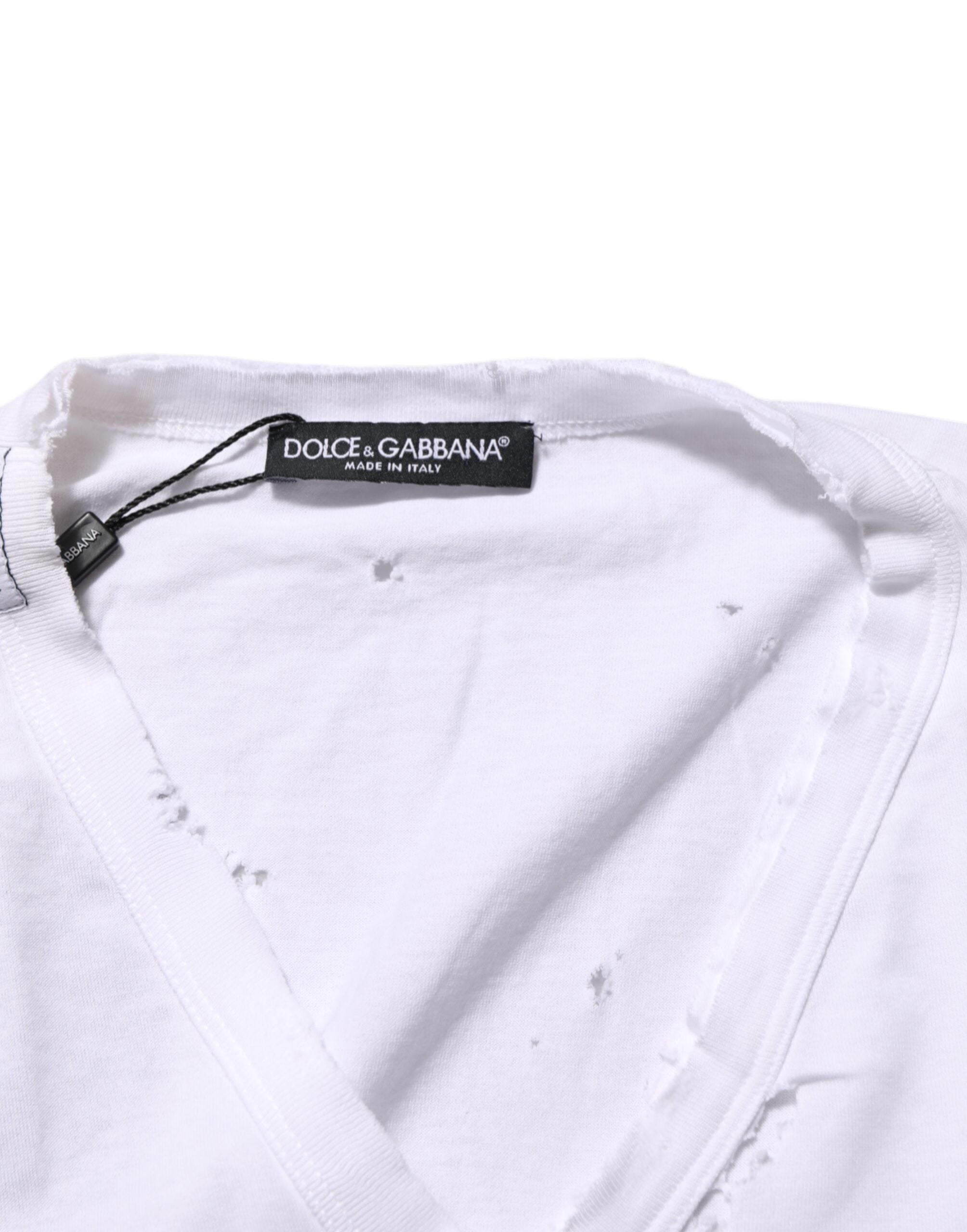 Dolce & Gabbana Wit Getextureerd Katoenen V-hals Heren T-shirt