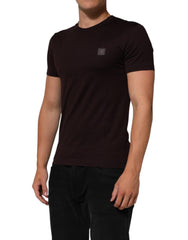 Dolce & Gabbana Braunes Baumwoll-T-Shirt mit Rundhalsausschnitt und Logo-Plakette