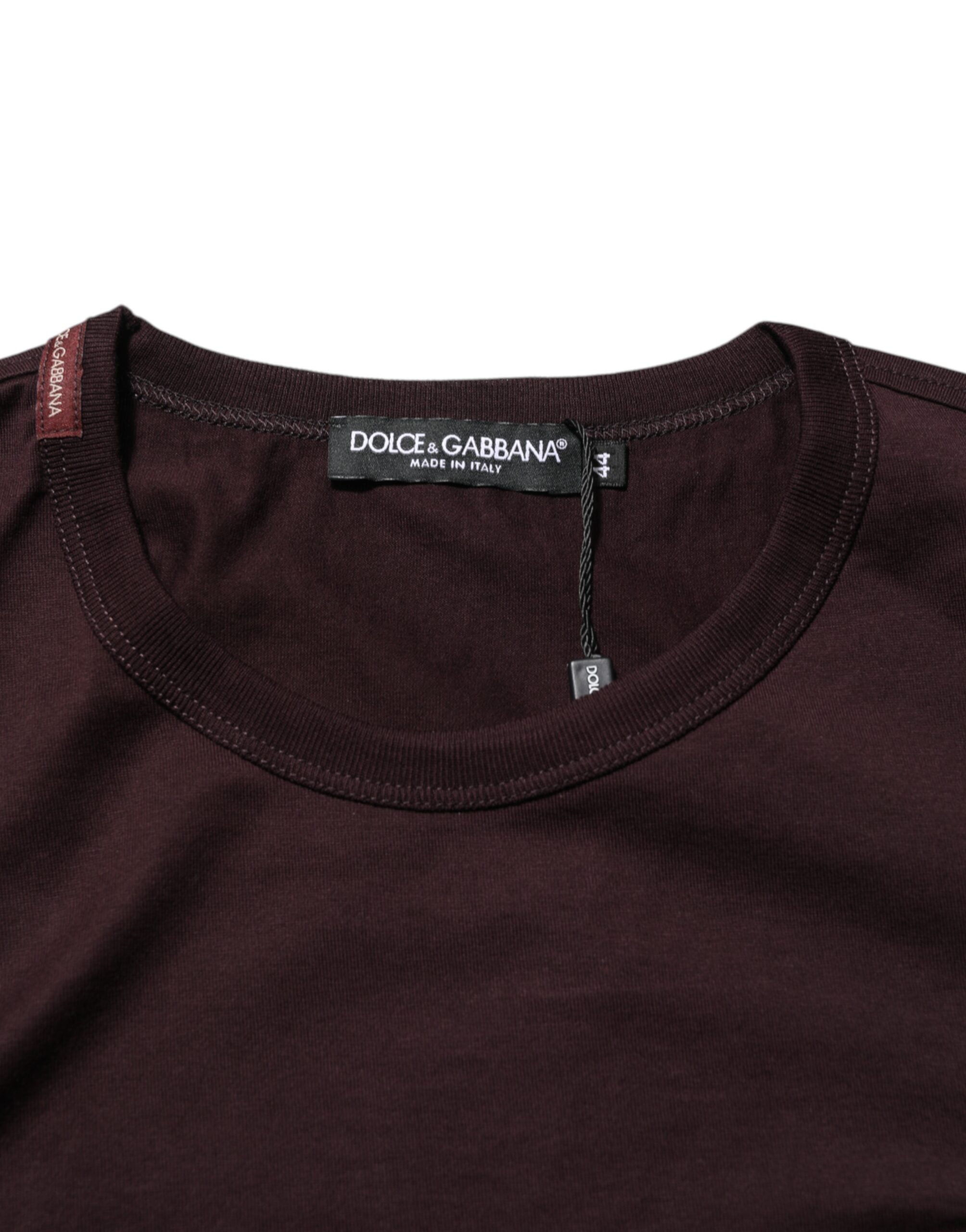 Dolce & Gabbana Braunes Baumwoll-T-Shirt mit Rundhalsausschnitt und Logo-Plakette
