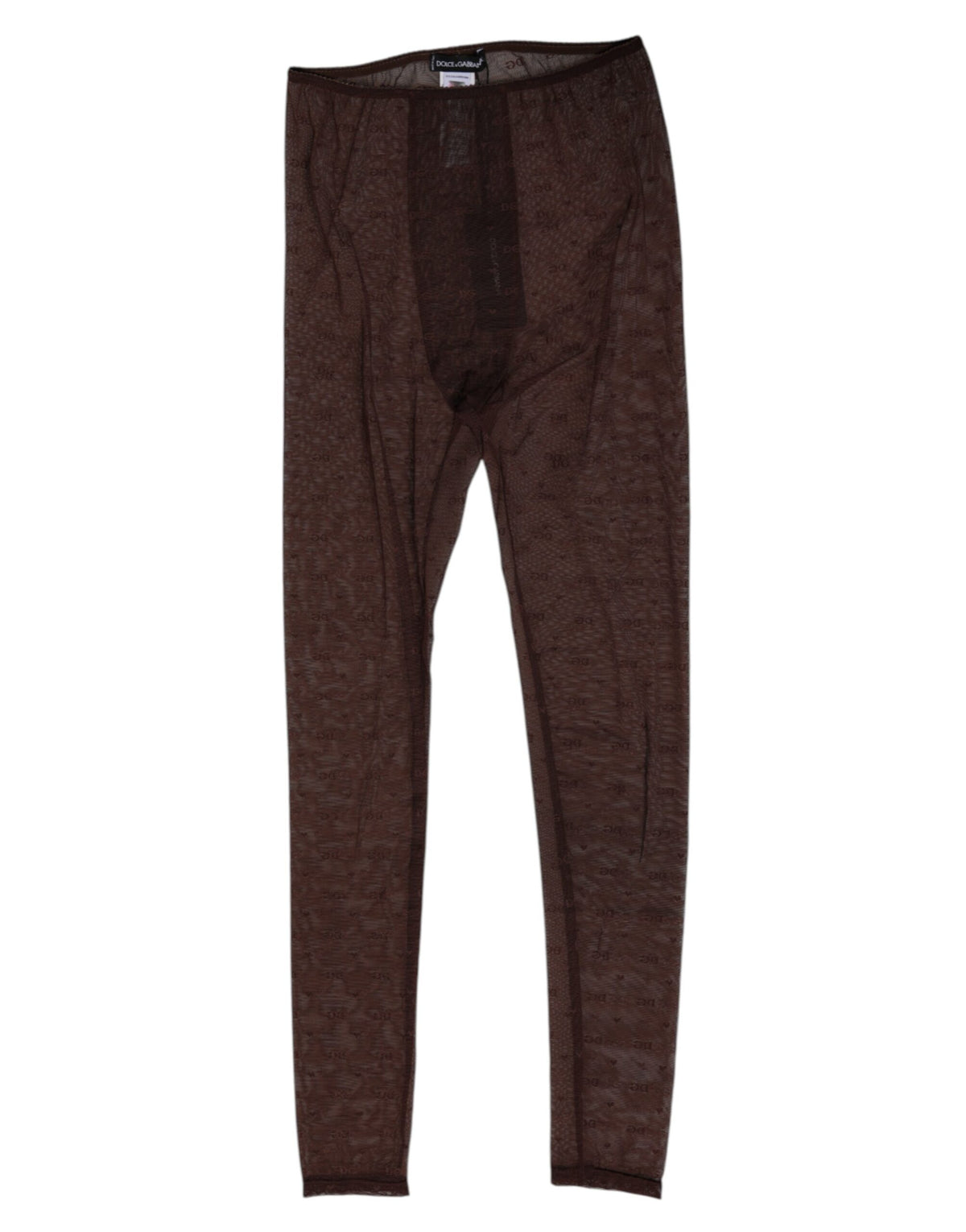 Dolce & Gabbana Braune Nylon Logo Leggings mit Spitze Unterwäsche