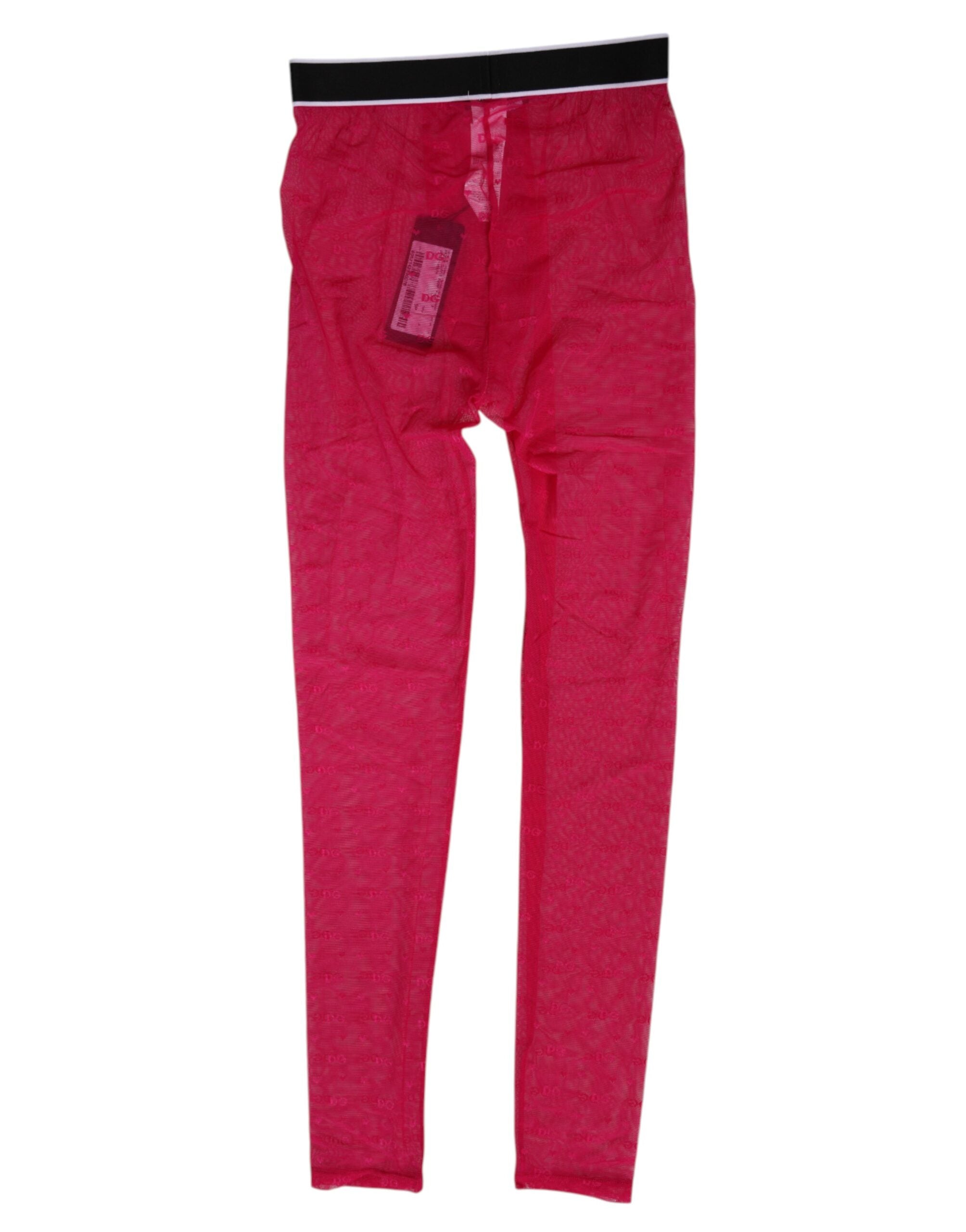 Dolce & Gabbana Fuchsia Nylon-Logo-Spitzen-Leggings Hose Unterwäsche