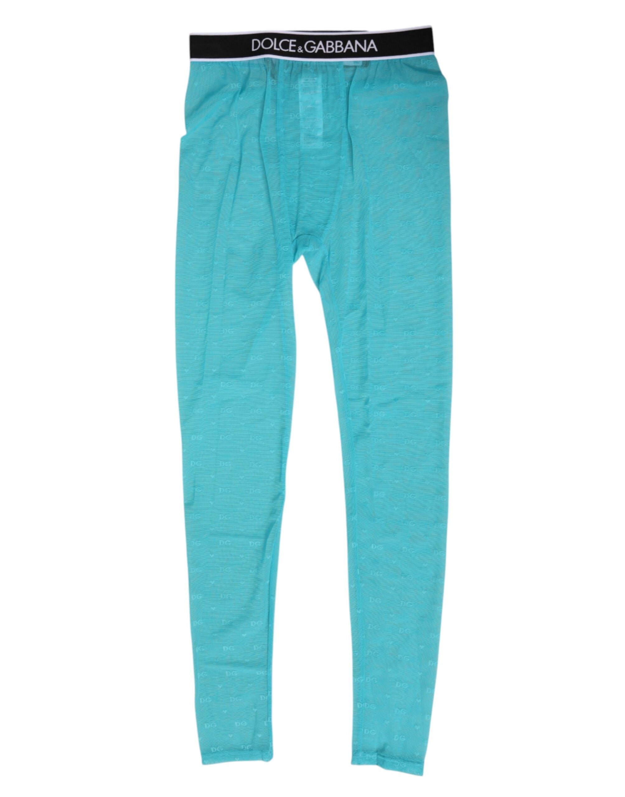 Dolce & Gabbana Light Blue Leggings aus Nylonspitze mit Logo-Bund