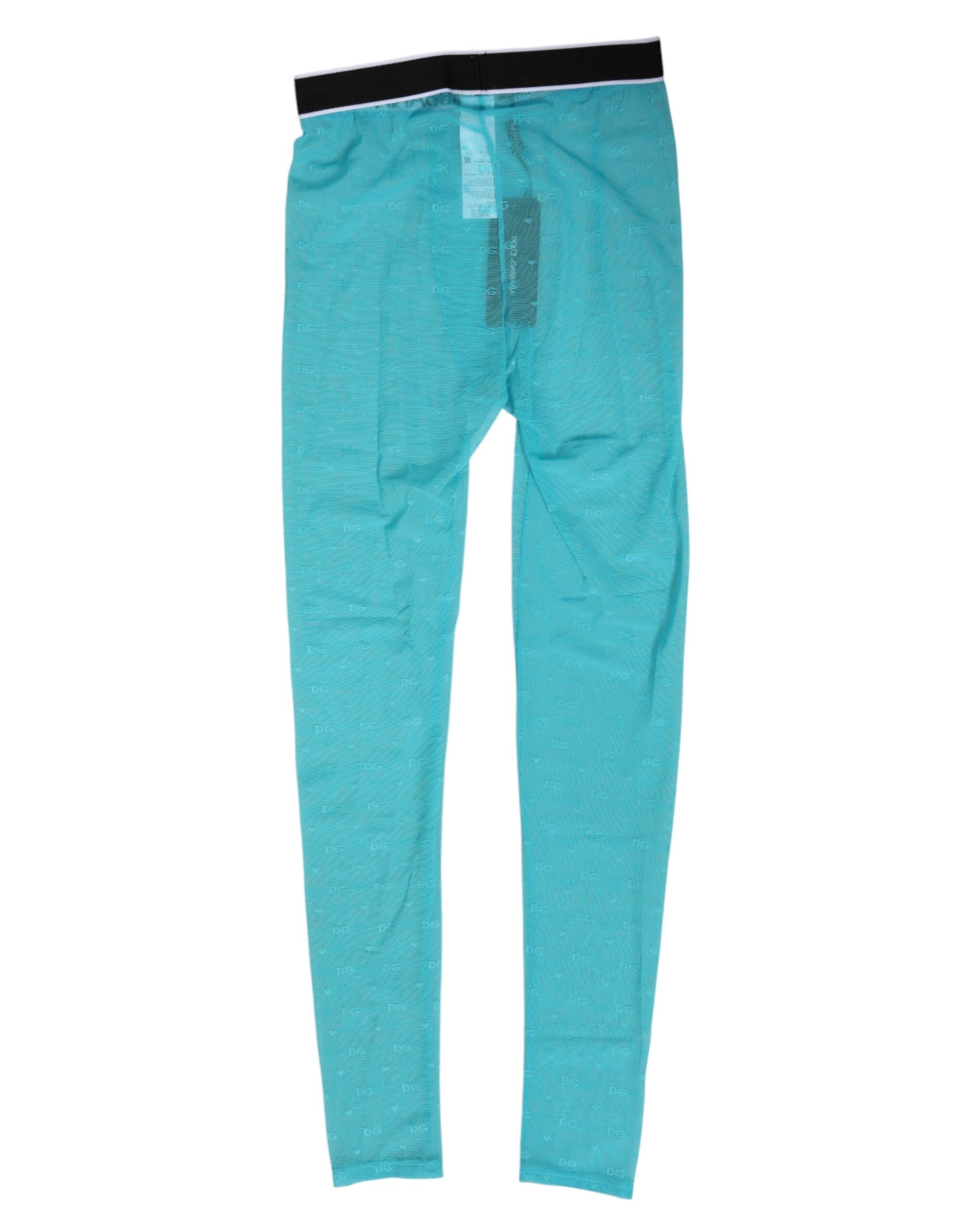 Dolce & Gabbana Light Blue Leggings aus Nylonspitze mit Logo-Bund
