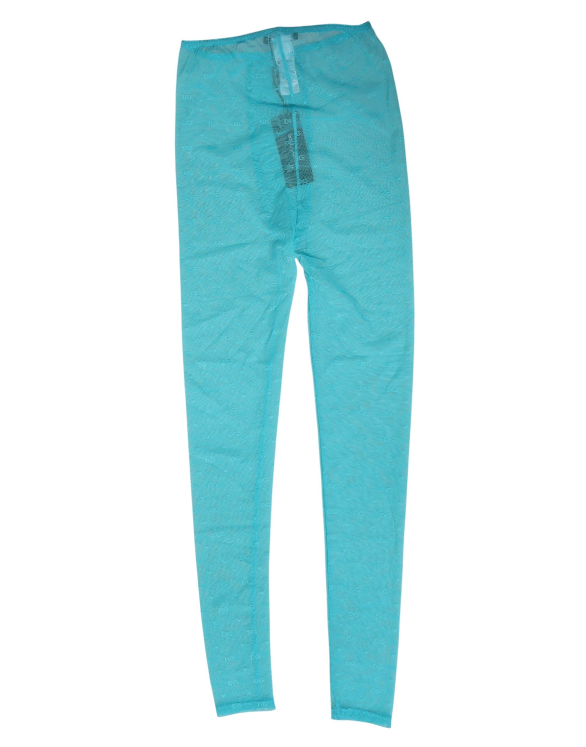 Dolce & Gabbana Light Blue Nylon-Logo-Leggingshose Unterwäsche