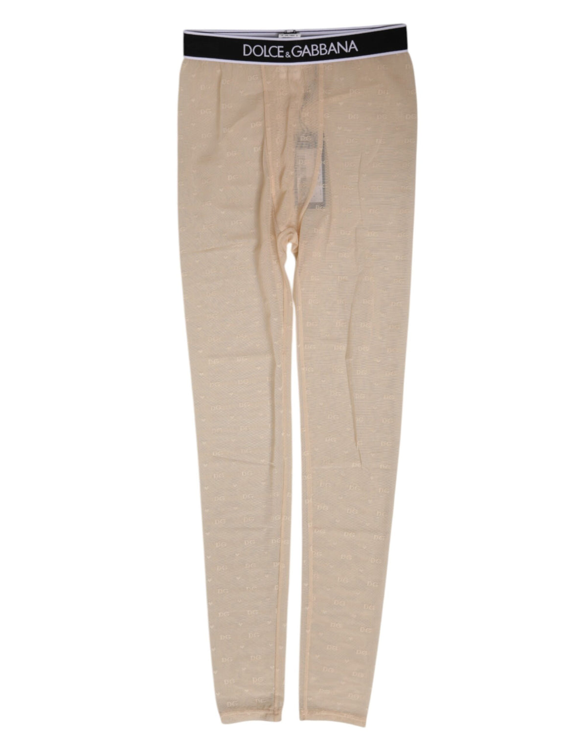 Dolce & Gabbana Beige Nylon Logo Spitzen Leggings Hosen Unterwäsche