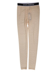 Dolce & Gabbana Beige Nylon Logo Spitzen Leggings Hosen Unterwäsche