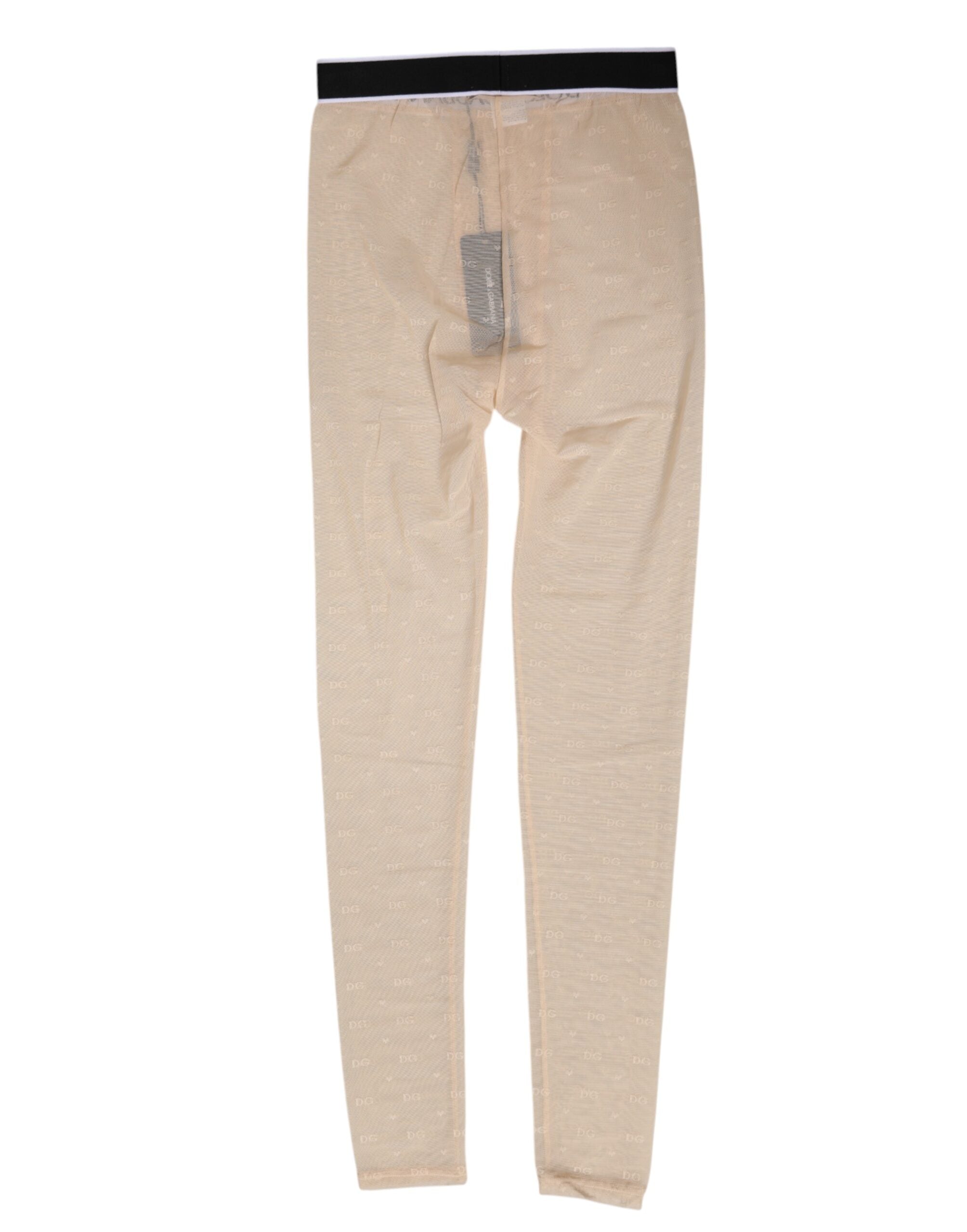 Dolce & Gabbana Beige Nylon Logo Spitzen Leggings Hosen Unterwäsche