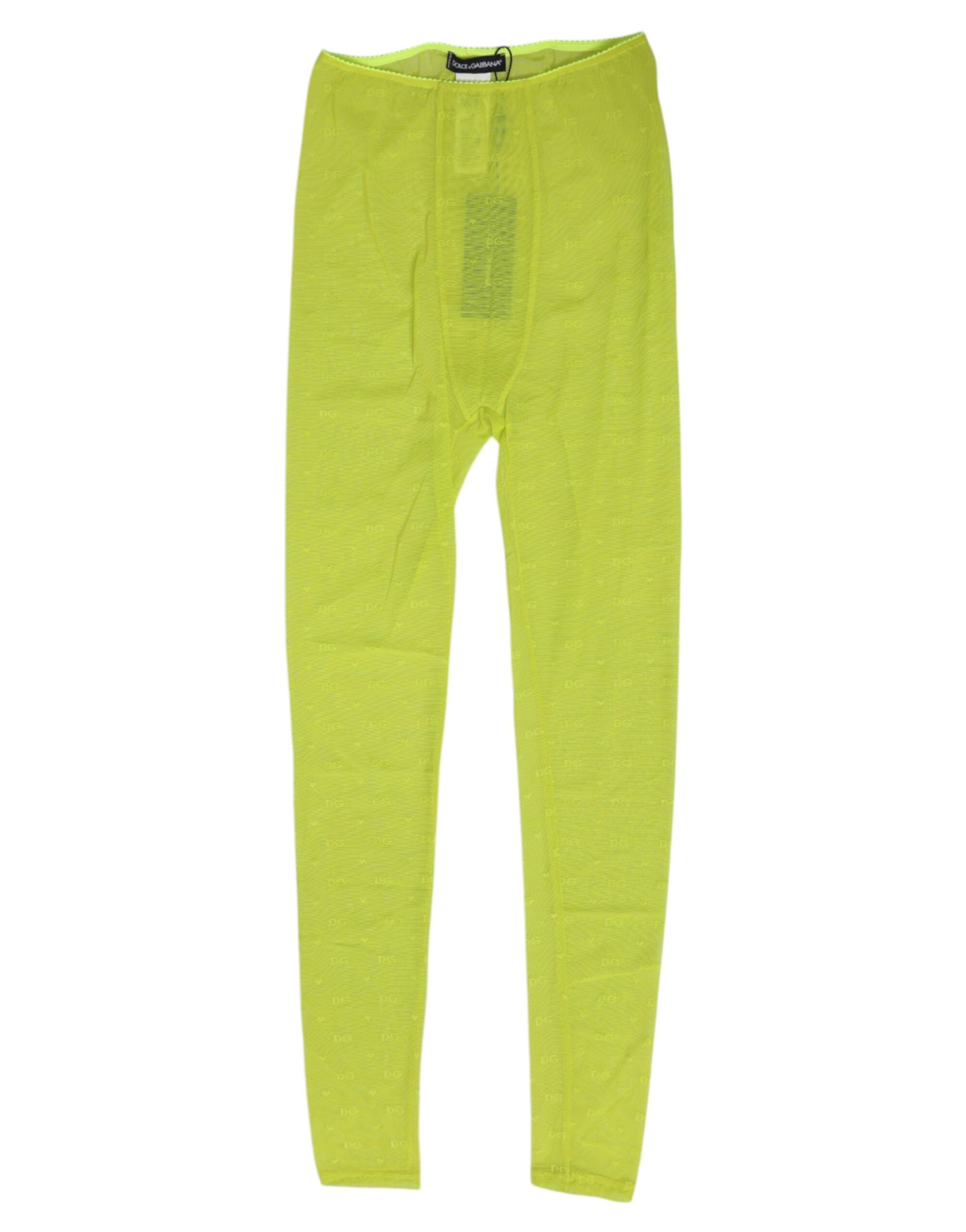 Dolce & Gabbana Neon Grüne Nylon Logo Spitzen Leggings Hose Unterwäsche