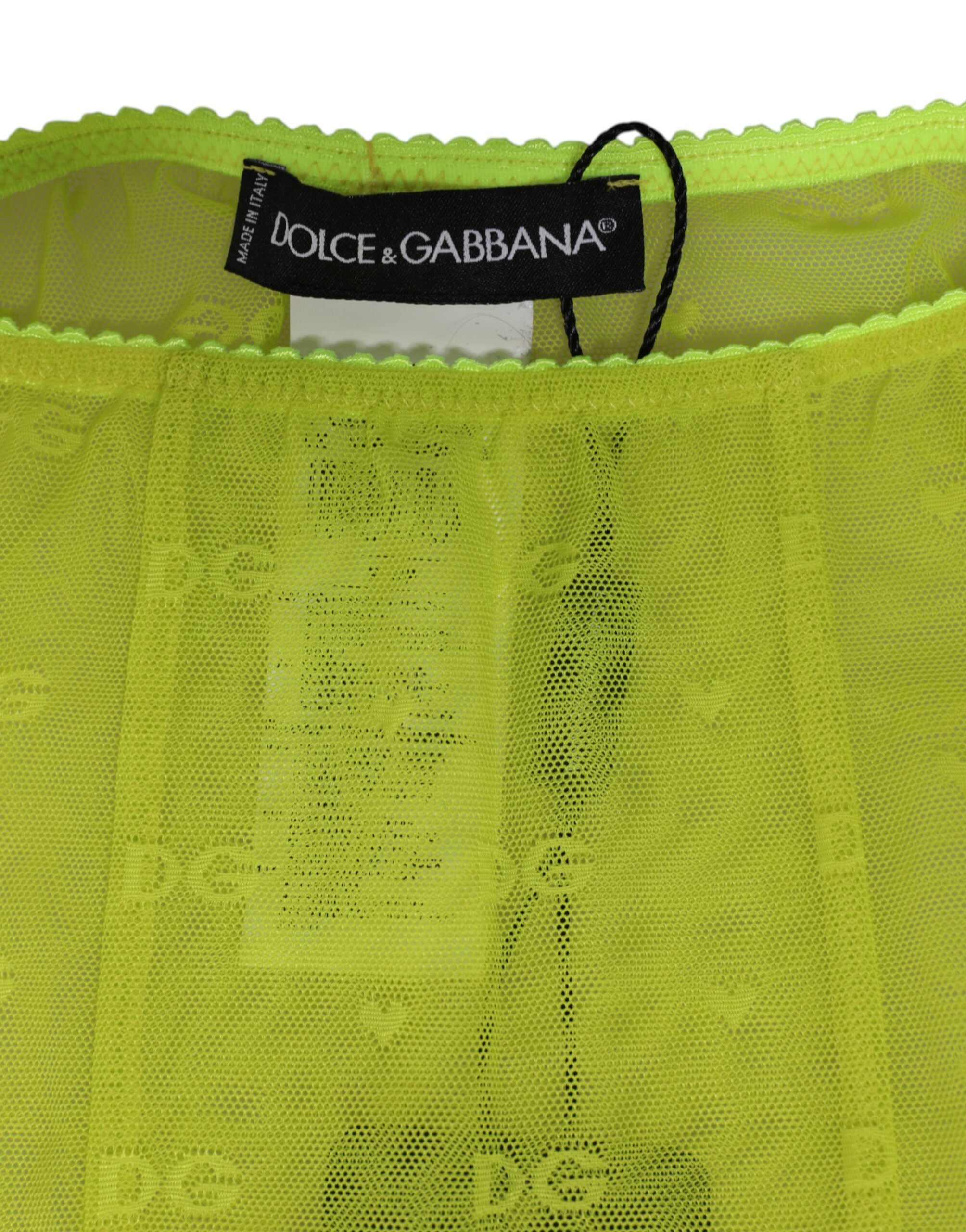 Dolce & Gabbana Neon Grüne Nylon Logo Spitzen Leggings Hose Unterwäsche