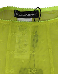 Dolce & Gabbana Neon Grüne Nylon Logo Spitzen Leggings Hose Unterwäsche