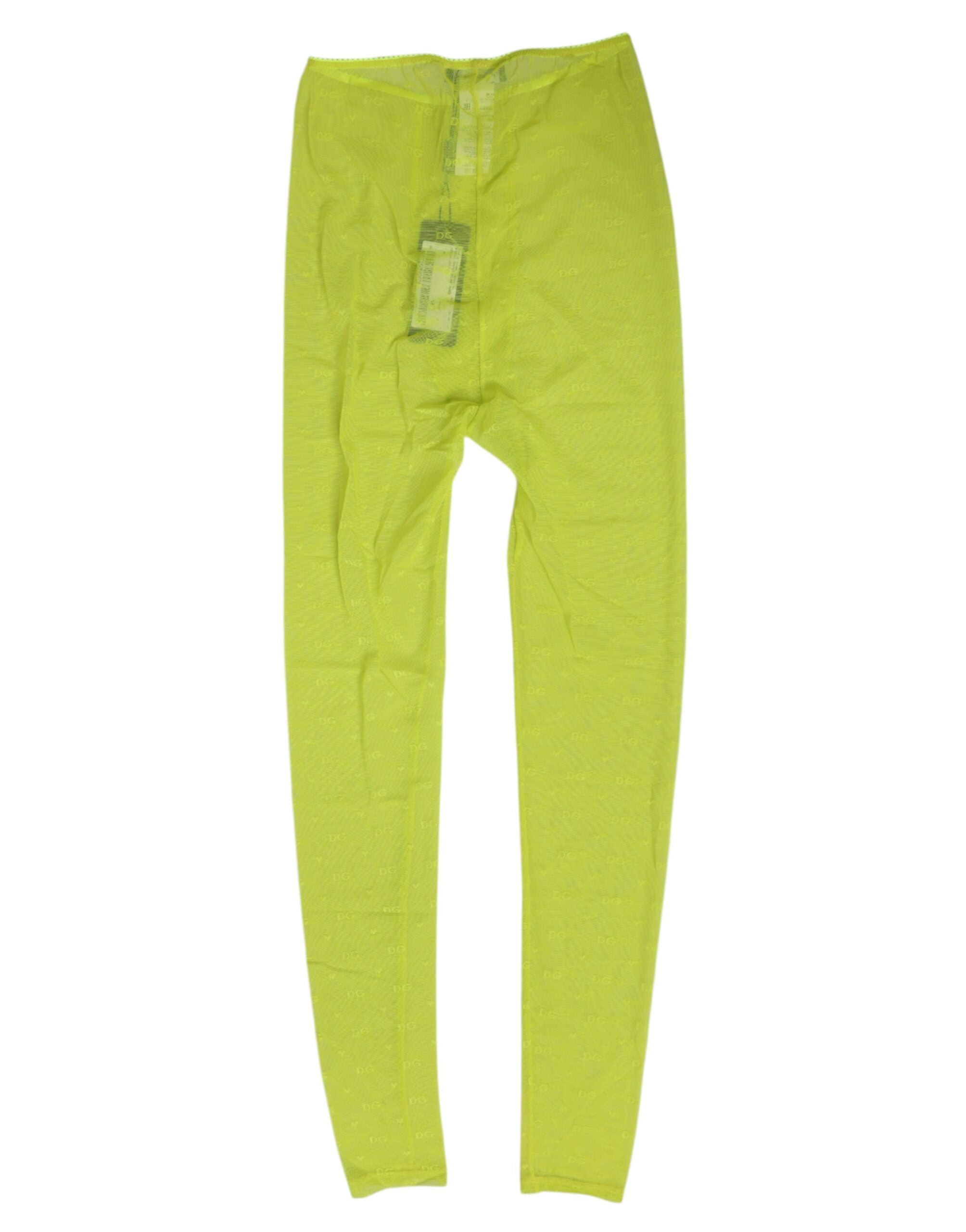 Dolce & Gabbana Neon Grüne Nylon Logo Spitzen Leggings Hose Unterwäsche