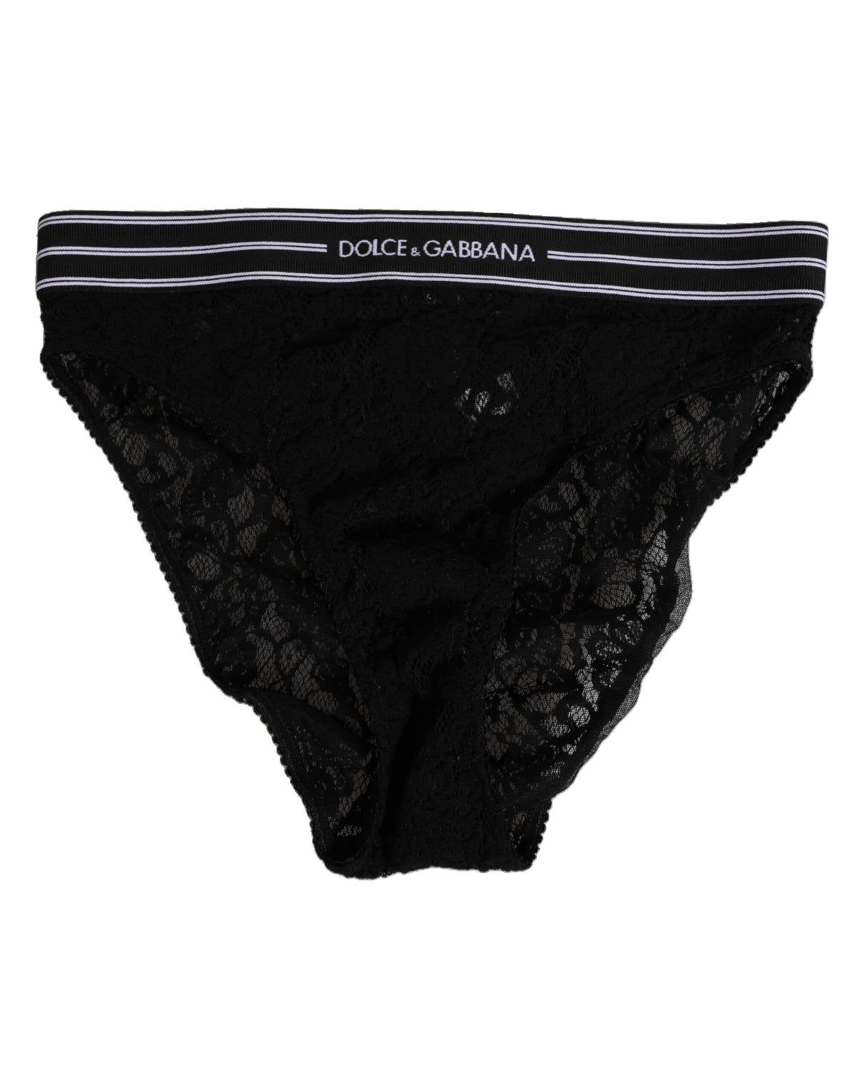 Dolce & Gabbana Slip aus schwarzer Spitze mit Logo-Bund Unterwäsche