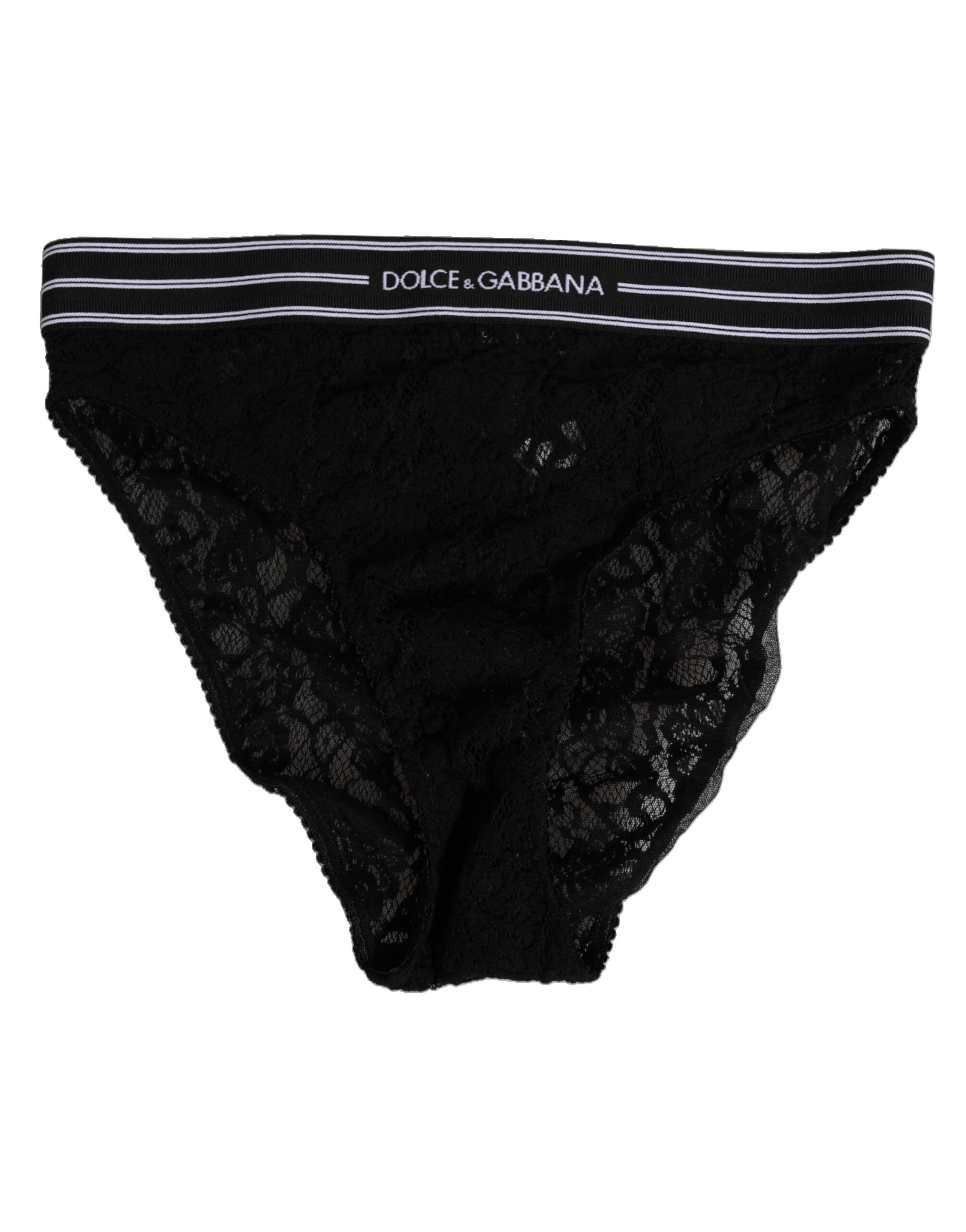 Dolce & Gabbana Slip aus schwarzer Spitze mit Logo-Bund Unterwäsche