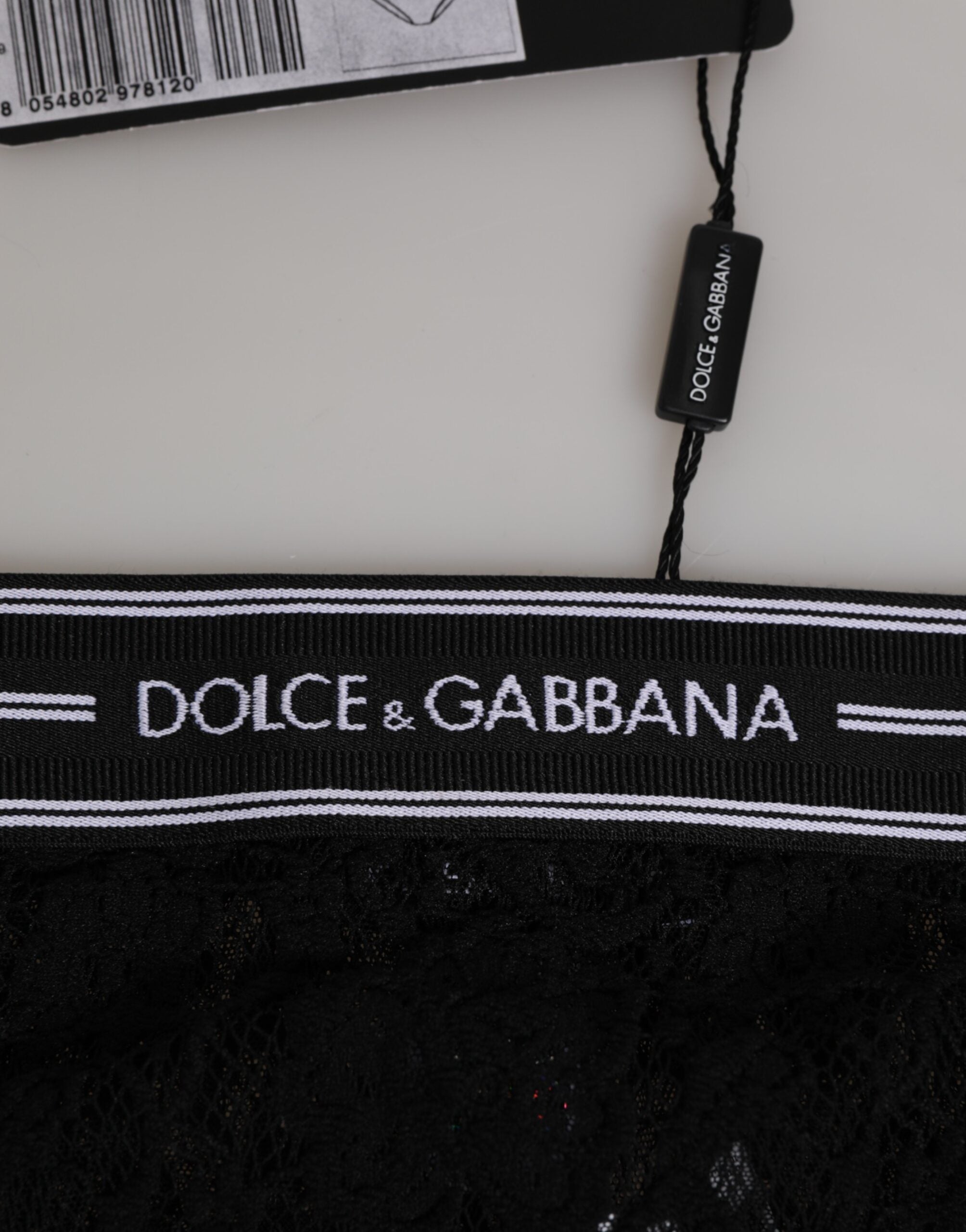 Dolce & Gabbana Slip aus schwarzer Spitze mit Logo-Bund Unterwäsche