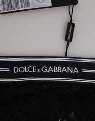 Dolce & Gabbana Slip aus schwarzer Spitze mit Logo-Bund Unterwäsche