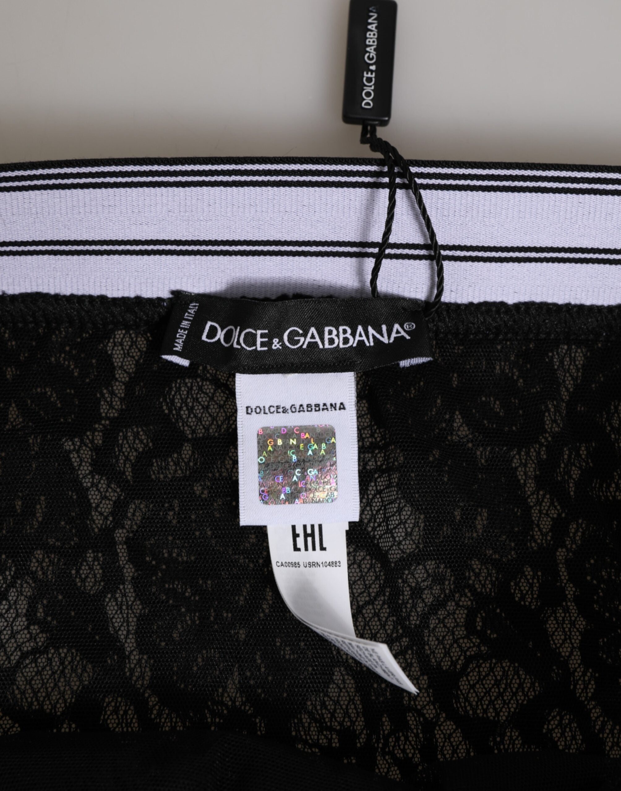 Dolce & Gabbana Slip aus schwarzer Spitze mit Logo-Bund Unterwäsche