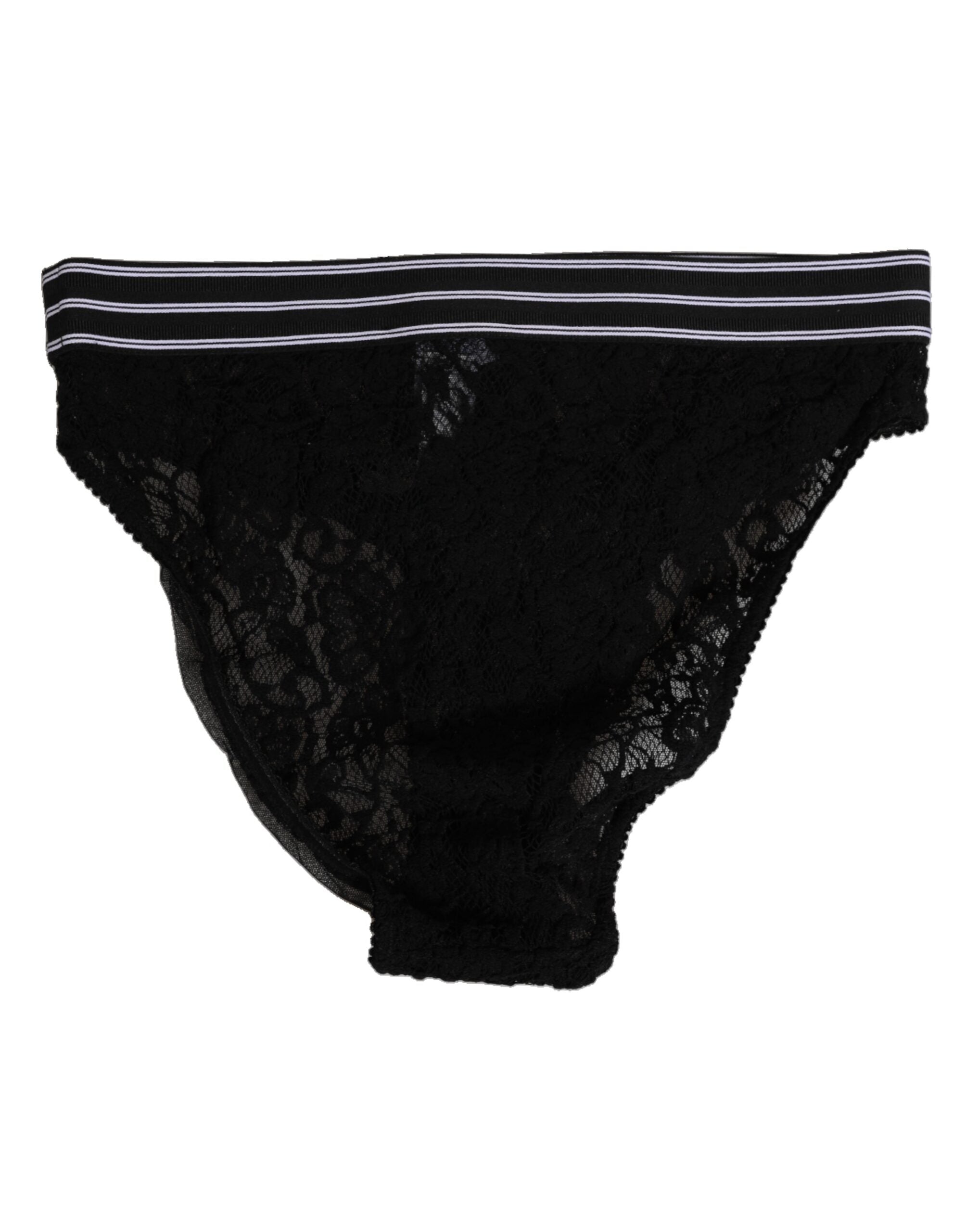 Dolce & Gabbana Slip aus schwarzer Spitze mit Logo-Bund Unterwäsche
