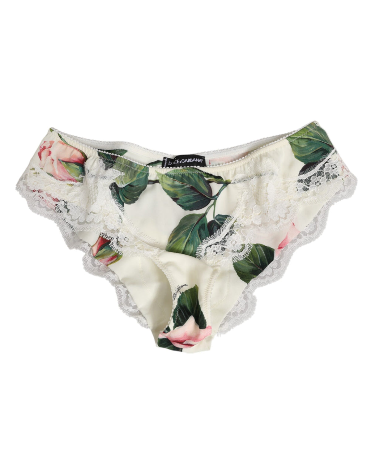 Dolce & Gabbana Weißes Seidensatin-Slip-Unterwäsche mit Blumenstickerei