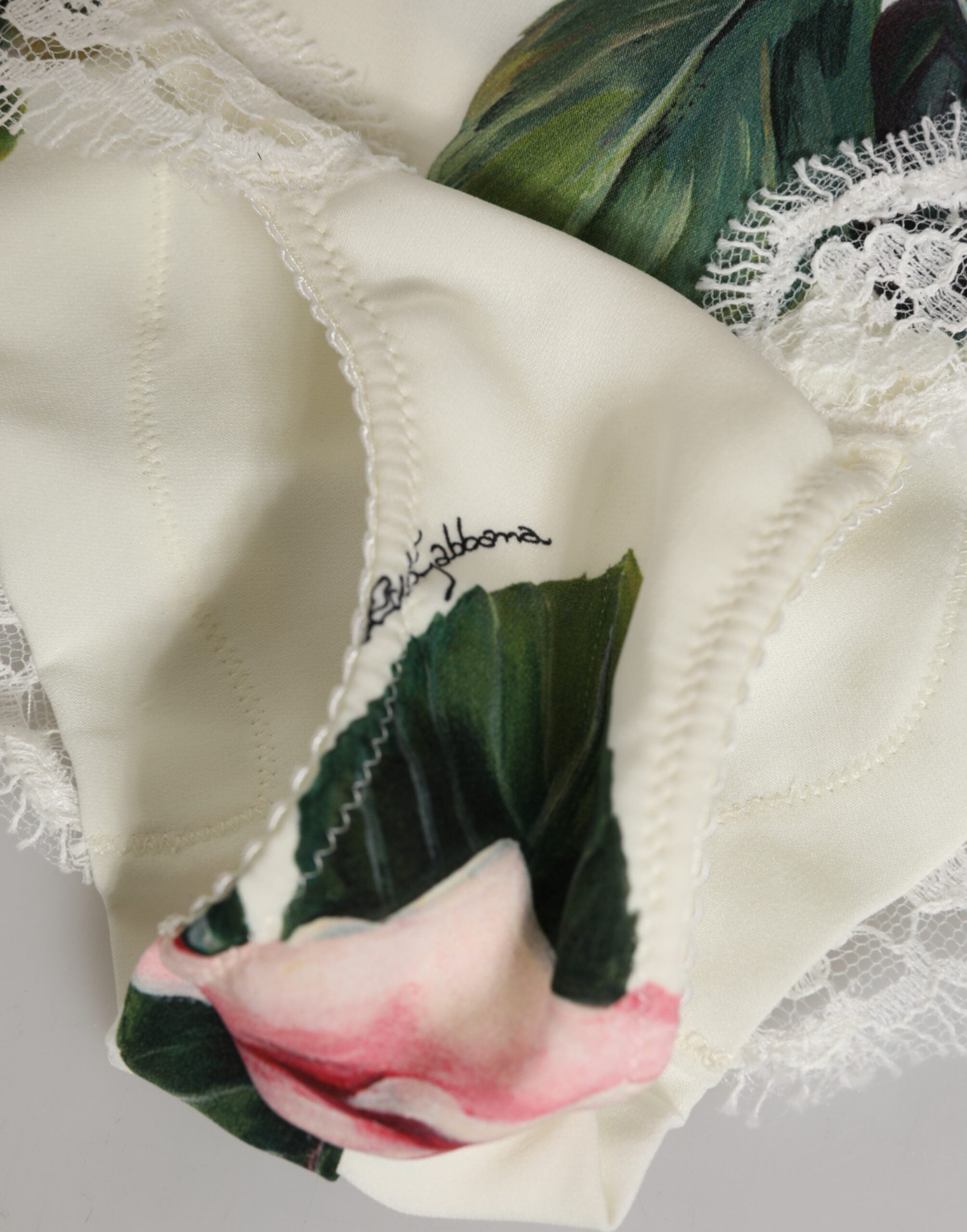 Dolce & Gabbana Weißes Seidensatin-Slip-Unterwäsche mit Blumenstickerei