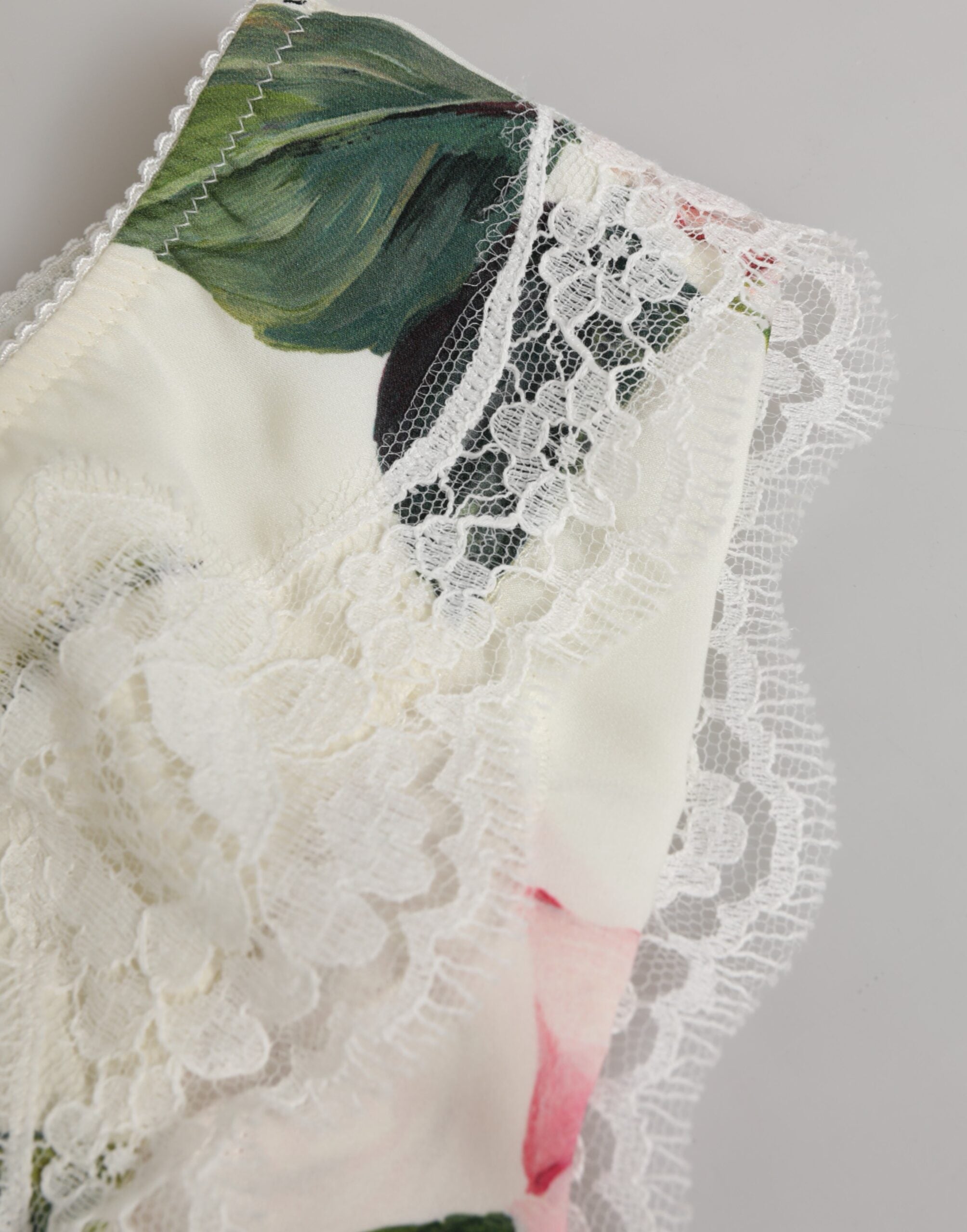 Dolce & Gabbana Weißes Seidensatin-Slip-Unterwäsche mit Blumenstickerei