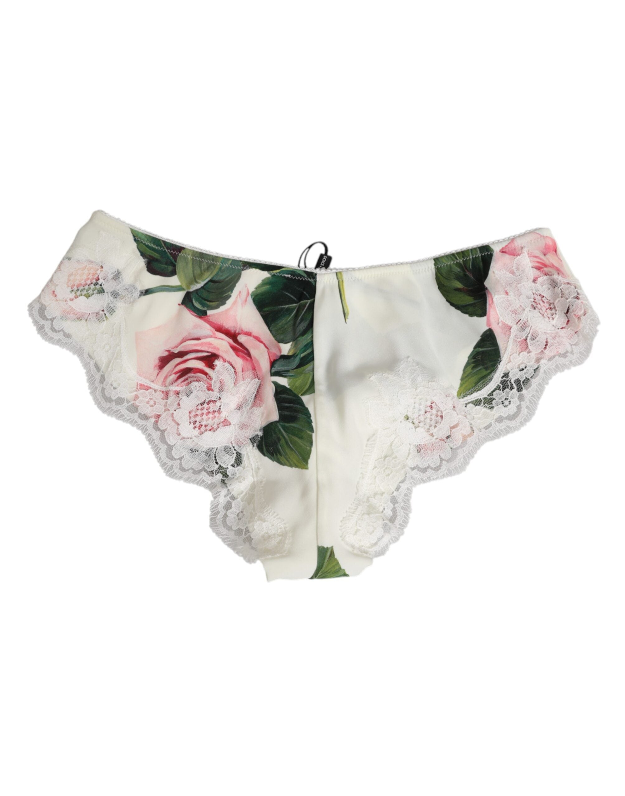 Dolce & Gabbana Weißes Seidensatin-Slip-Unterwäsche mit Blumenstickerei