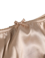 Dolce & Gabbana Beige Silk Satin Floral Lace Panty Brief Underwear
