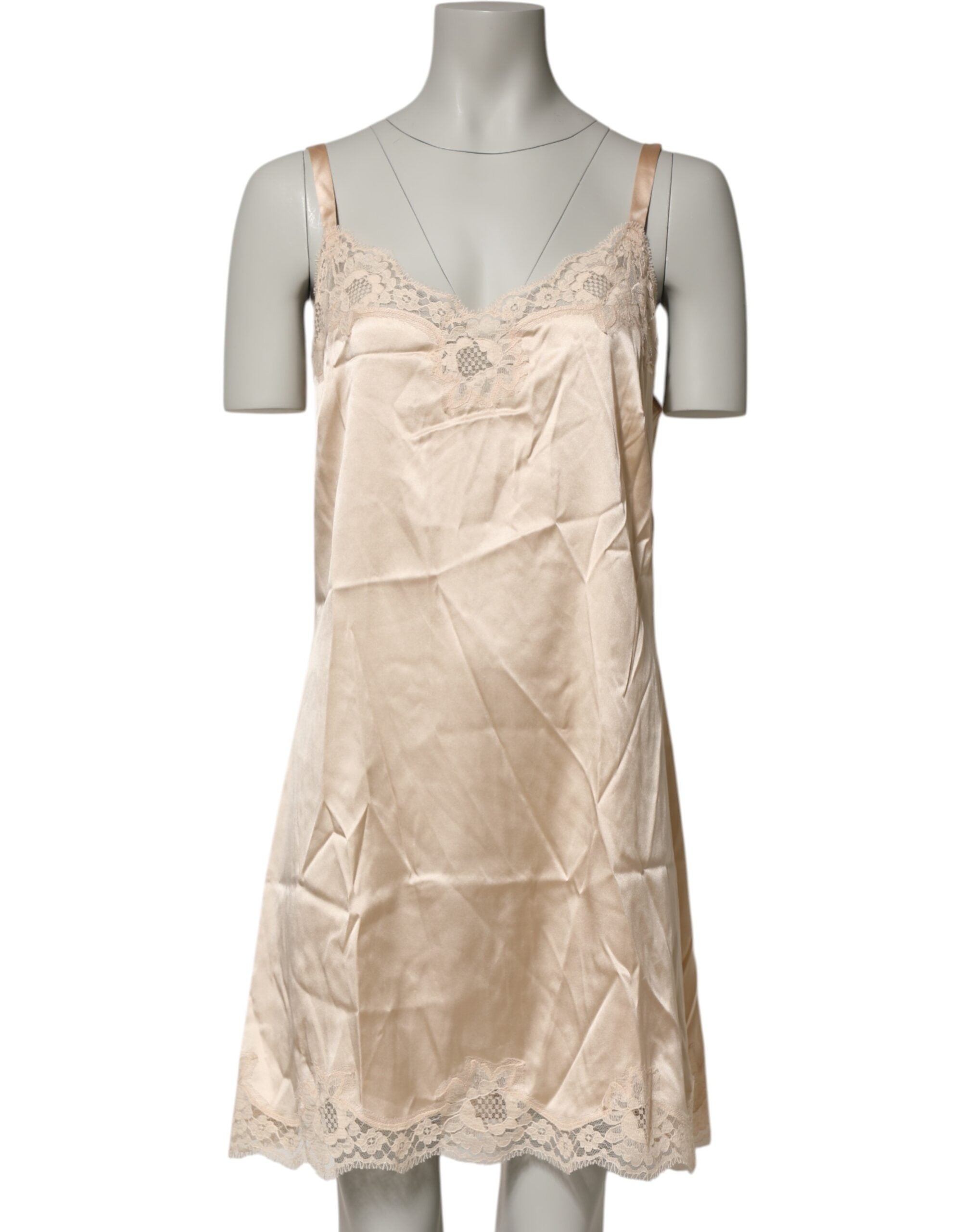 Dolce & Gabbana Nude Chemise Lingerie Jurk van Zijde en Kant