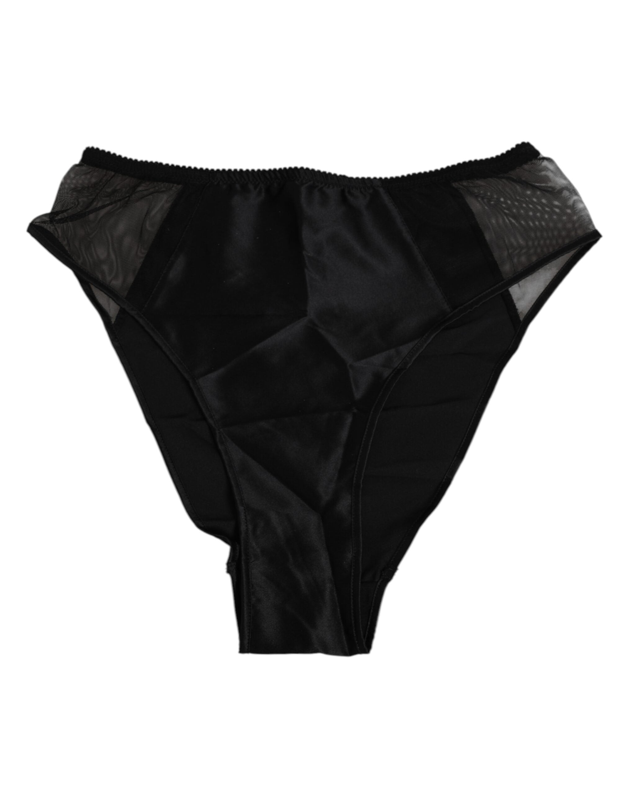 Dolce & Gabbana Schwarze Seiden-Stretch High-Waist Panty Unterwäsche