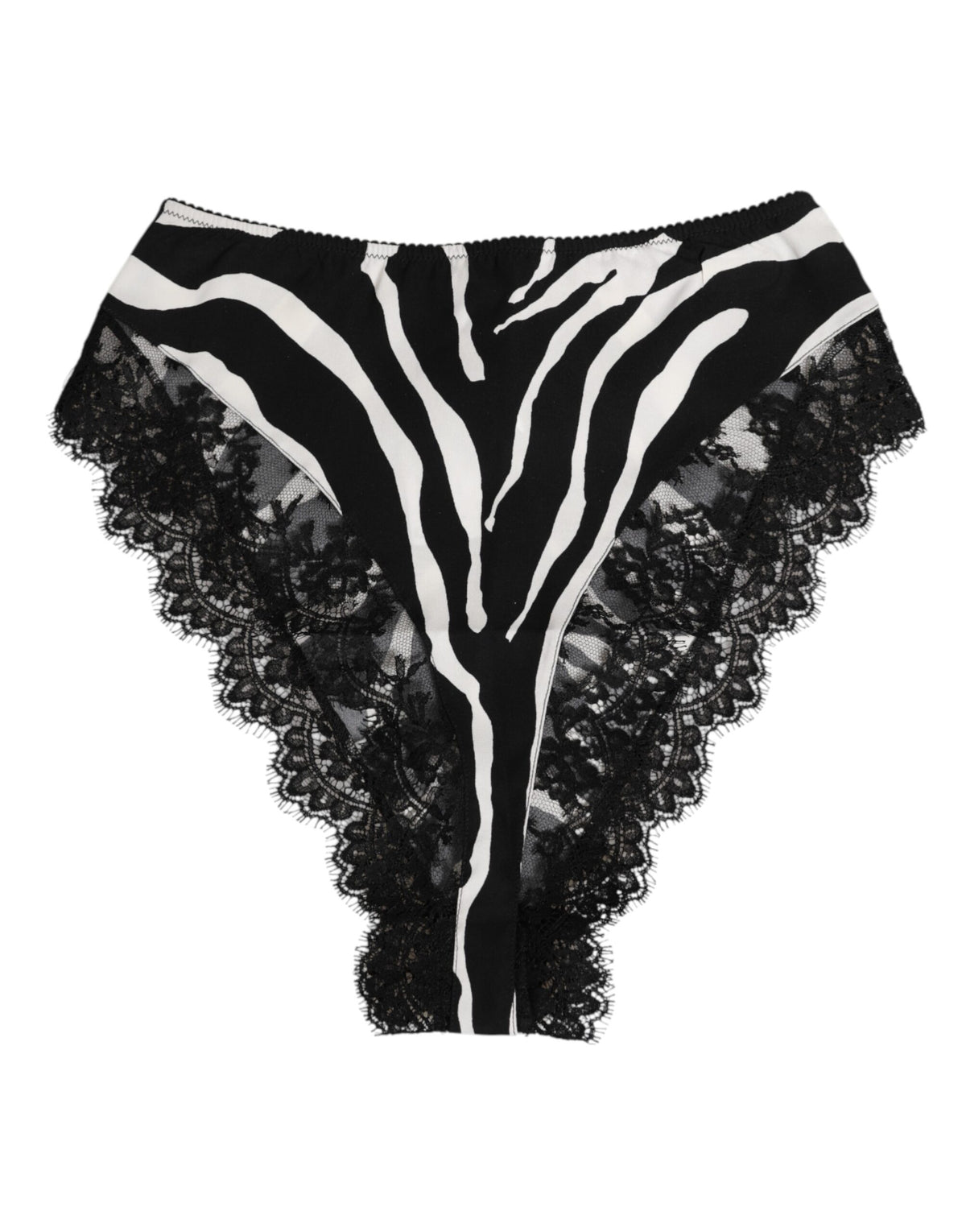 Dolce & Gabbana Schwarze Seidenunterwäsche mit Zebraprint und hoher Taille mit Spitze