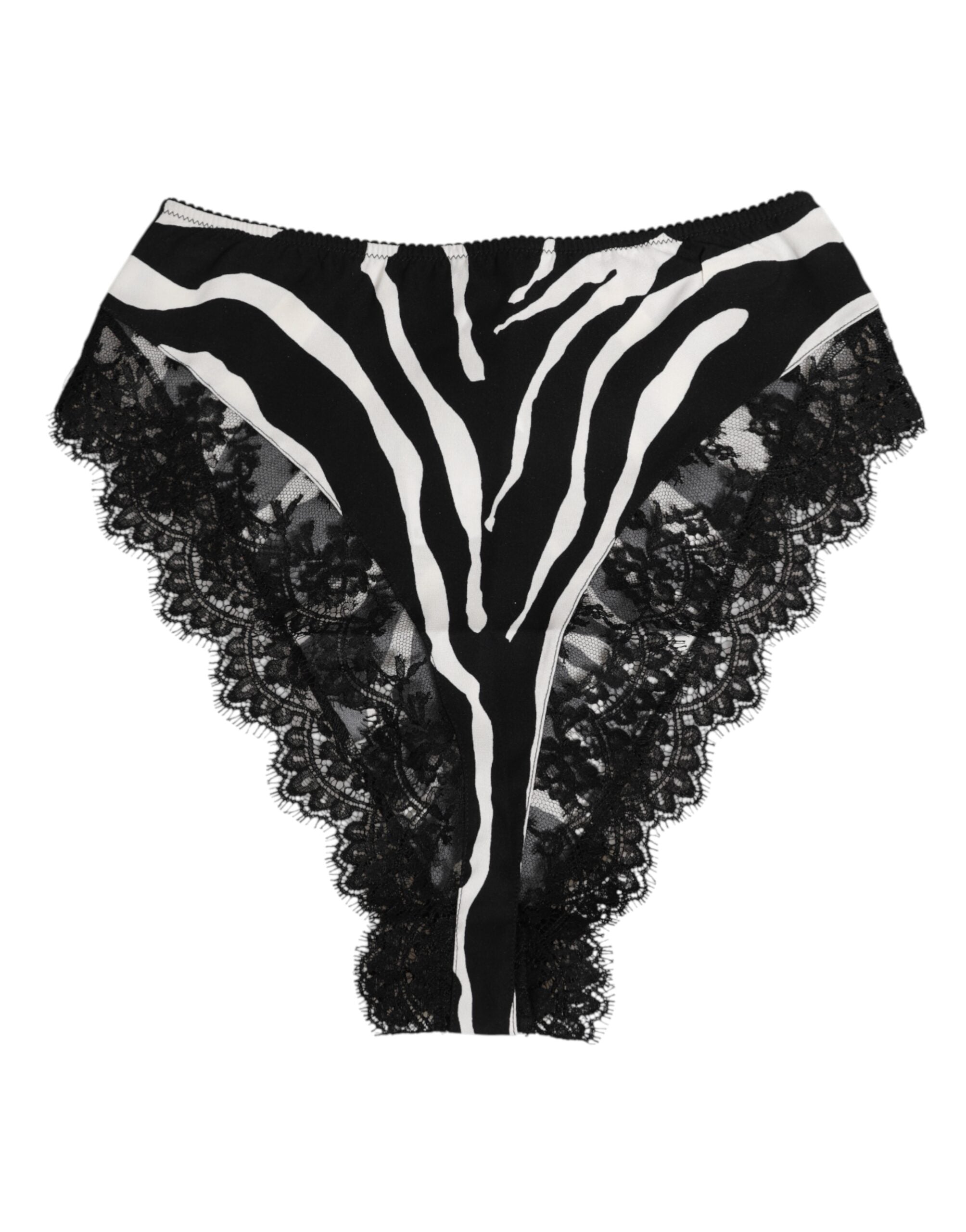 Dolce & Gabbana Schwarze Seidenunterwäsche mit Zebraprint und hoher Taille mit Spitze