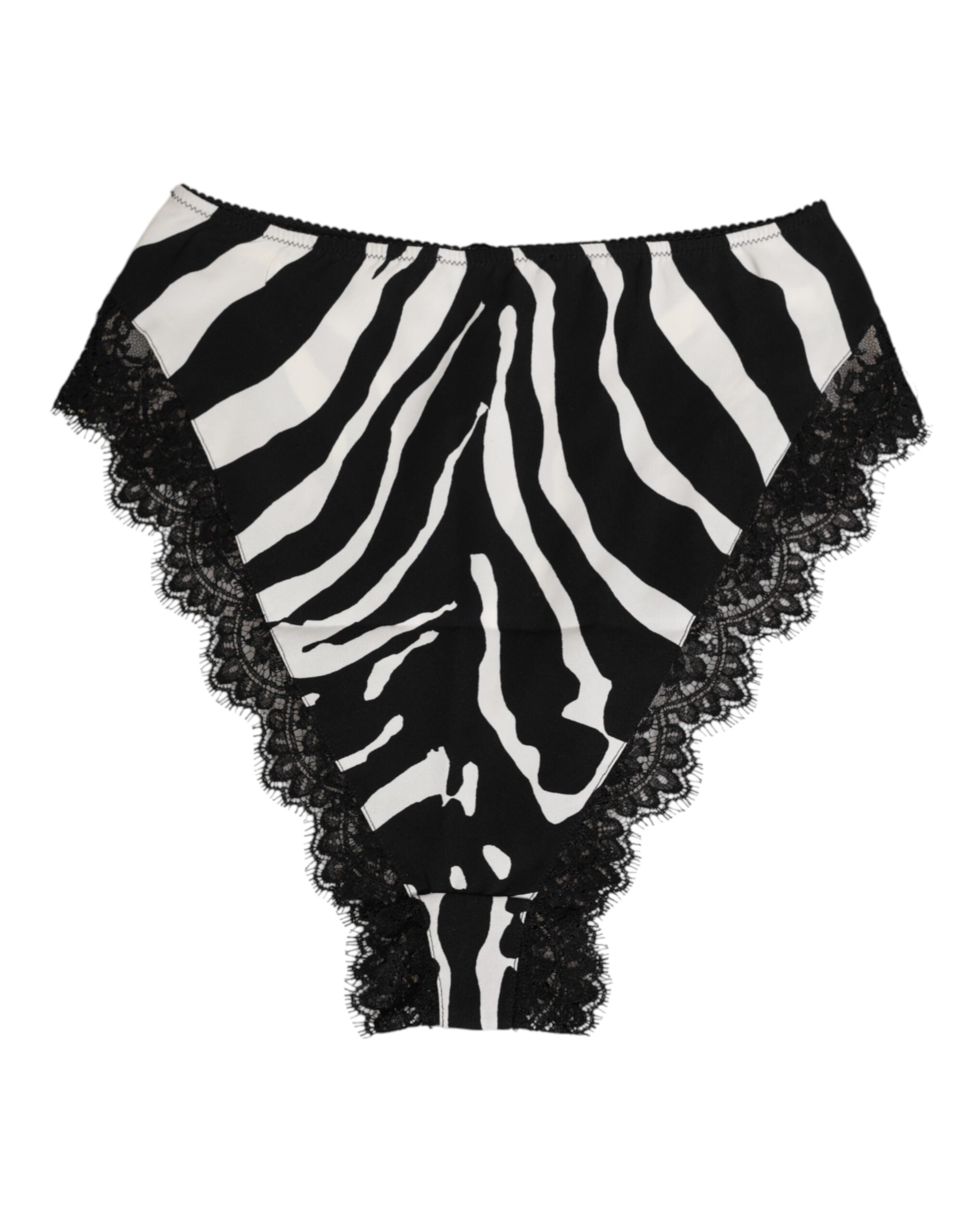 Dolce & Gabbana Schwarze Seidenunterwäsche mit Zebraprint und hoher Taille mit Spitze