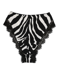 Dolce & Gabbana Schwarze Seidenunterwäsche mit Zebraprint und hoher Taille mit Spitze