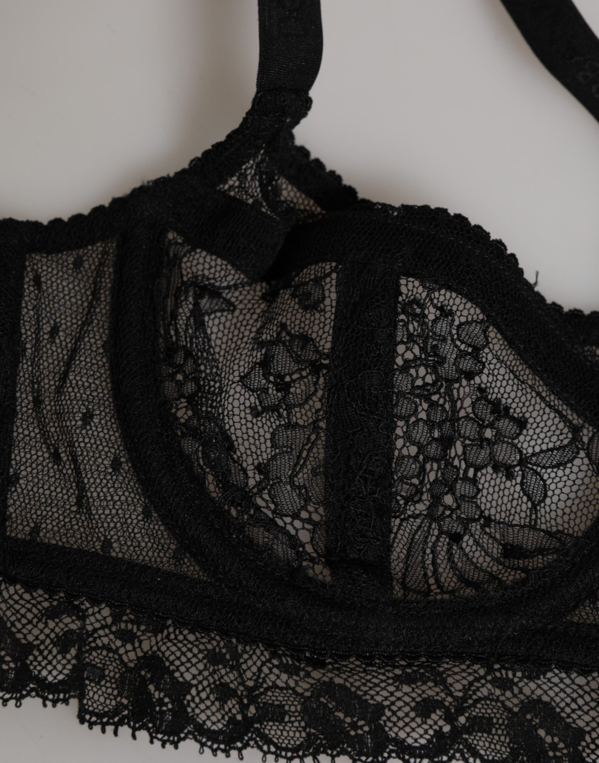 Dolce & Gabbana Schwarzer Balconette-BH aus Nylon mit Blumenmuster und Spitze