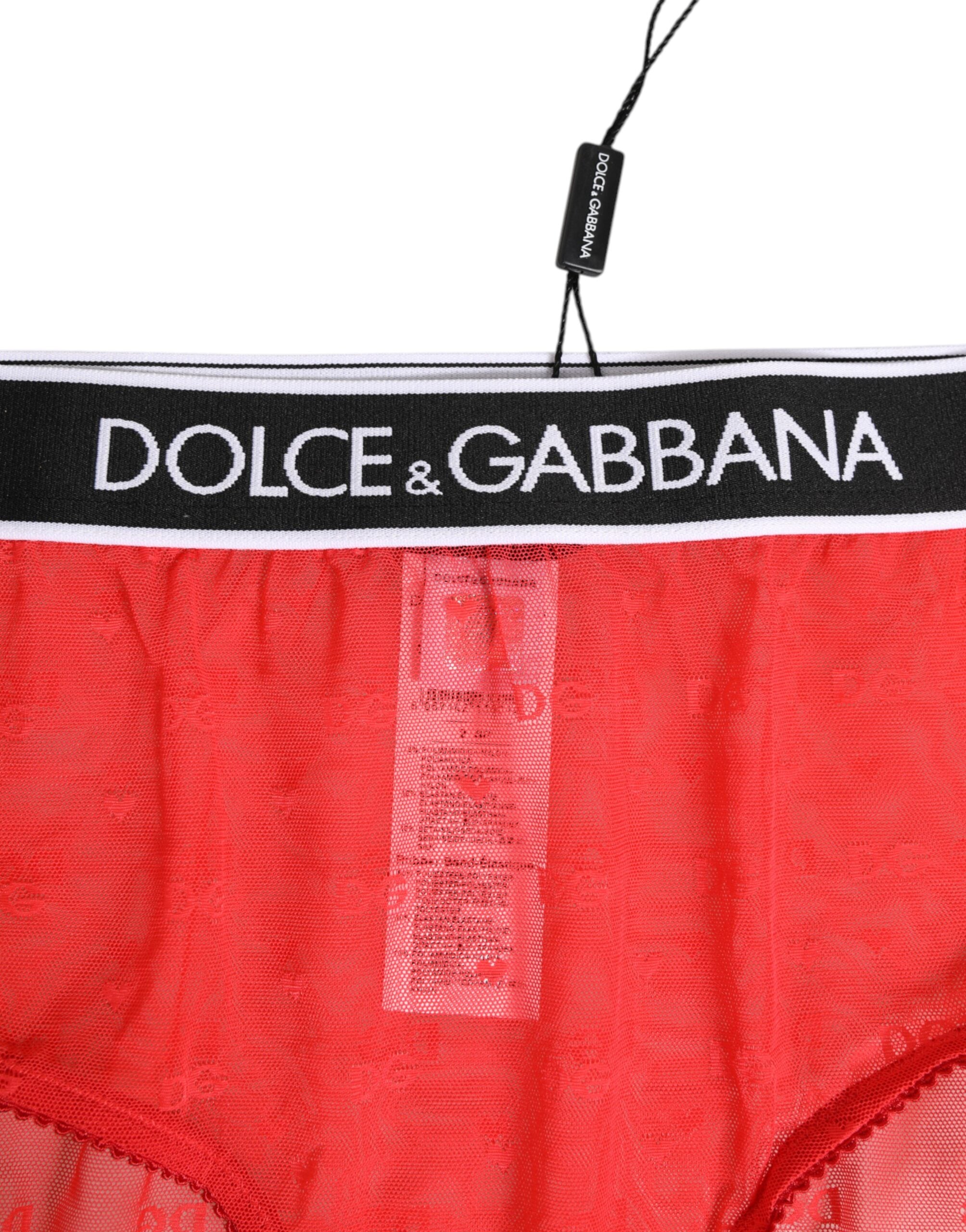 Dolce & Gabbana Roter Nylon Logobund Slip Unterwäsche