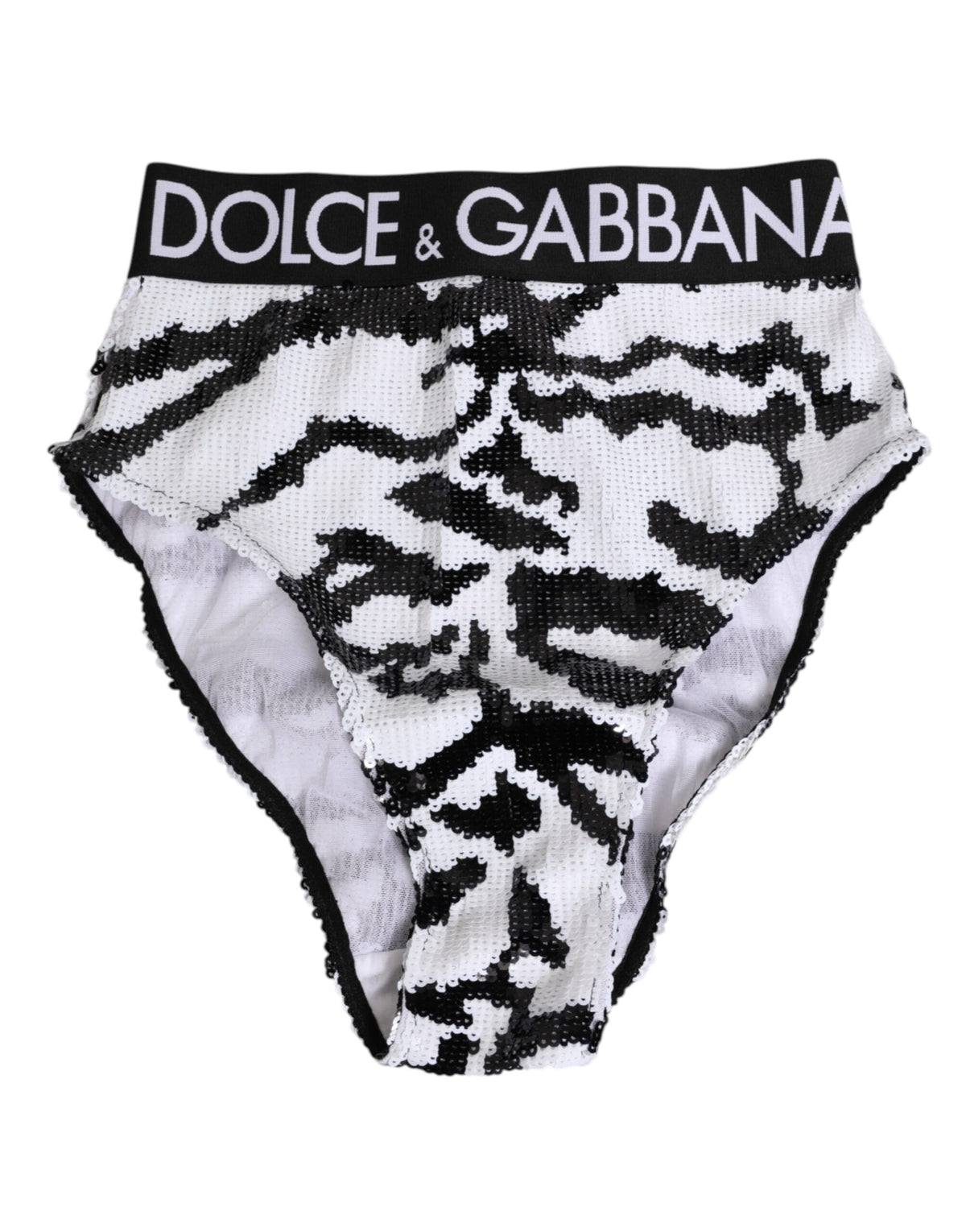 Dolce & Gabbana Schwarze weiße Pailletten High Waist Höschen Unterwäsche
