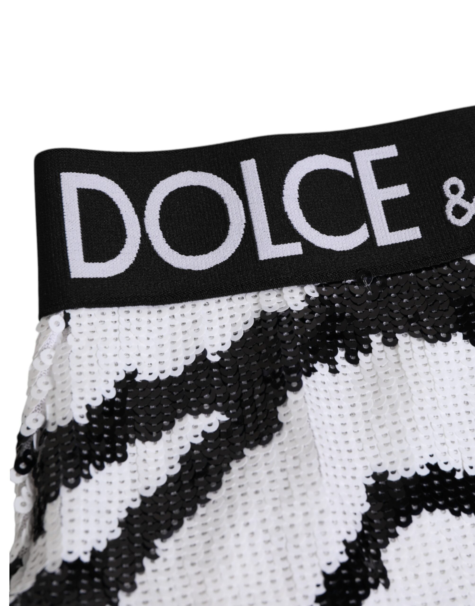 Dolce & Gabbana Schwarze weiße Pailletten High Waist Höschen Unterwäsche