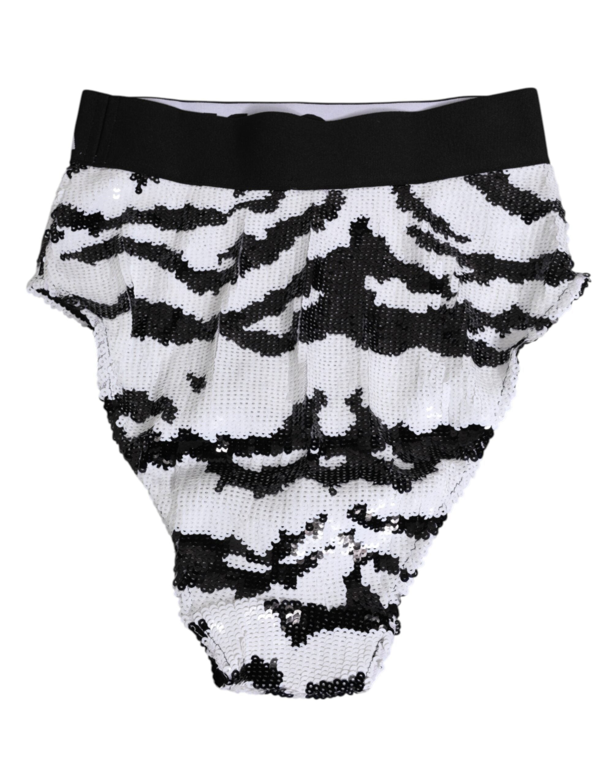 Dolce & Gabbana Schwarze weiße Pailletten High Waist Höschen Unterwäsche