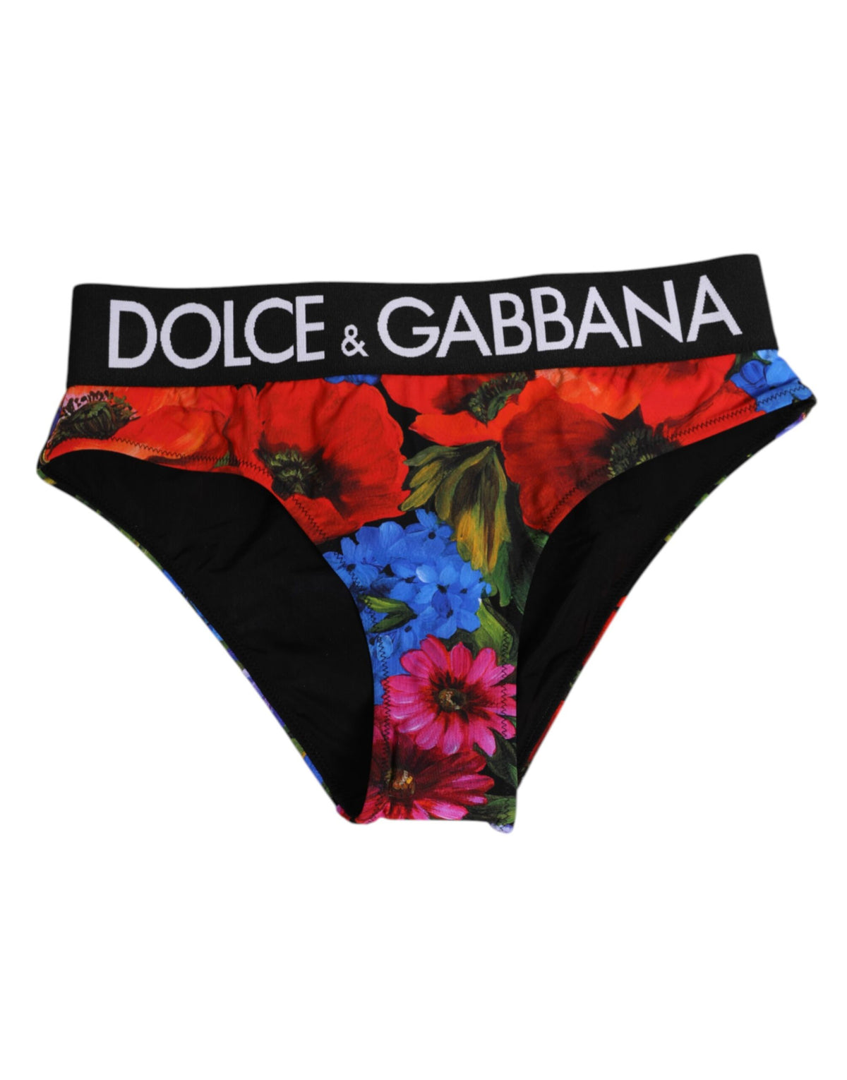 Dolce & Gabbana Schwarze Unterhose mit hohem Bund und Blumenmuster