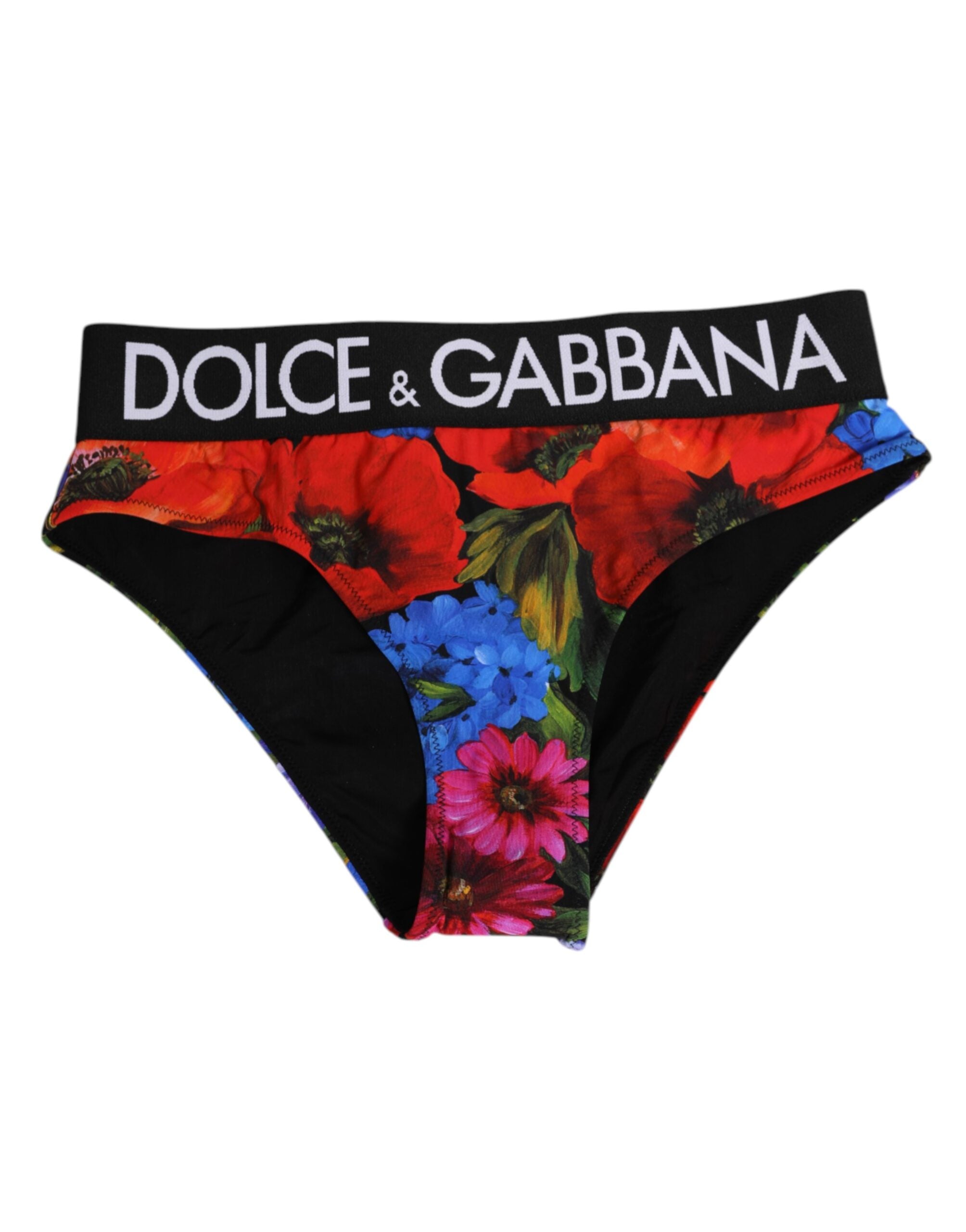 Dolce & Gabbana Schwarze Unterhose mit hohem Bund und Blumenmuster