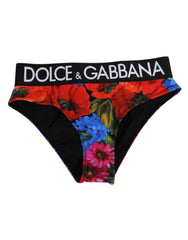 Dolce & Gabbana Schwarze Unterhose mit hohem Bund und Blumenmuster