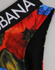Dolce & Gabbana Schwarze Unterhose mit hohem Bund und Blumenmuster
