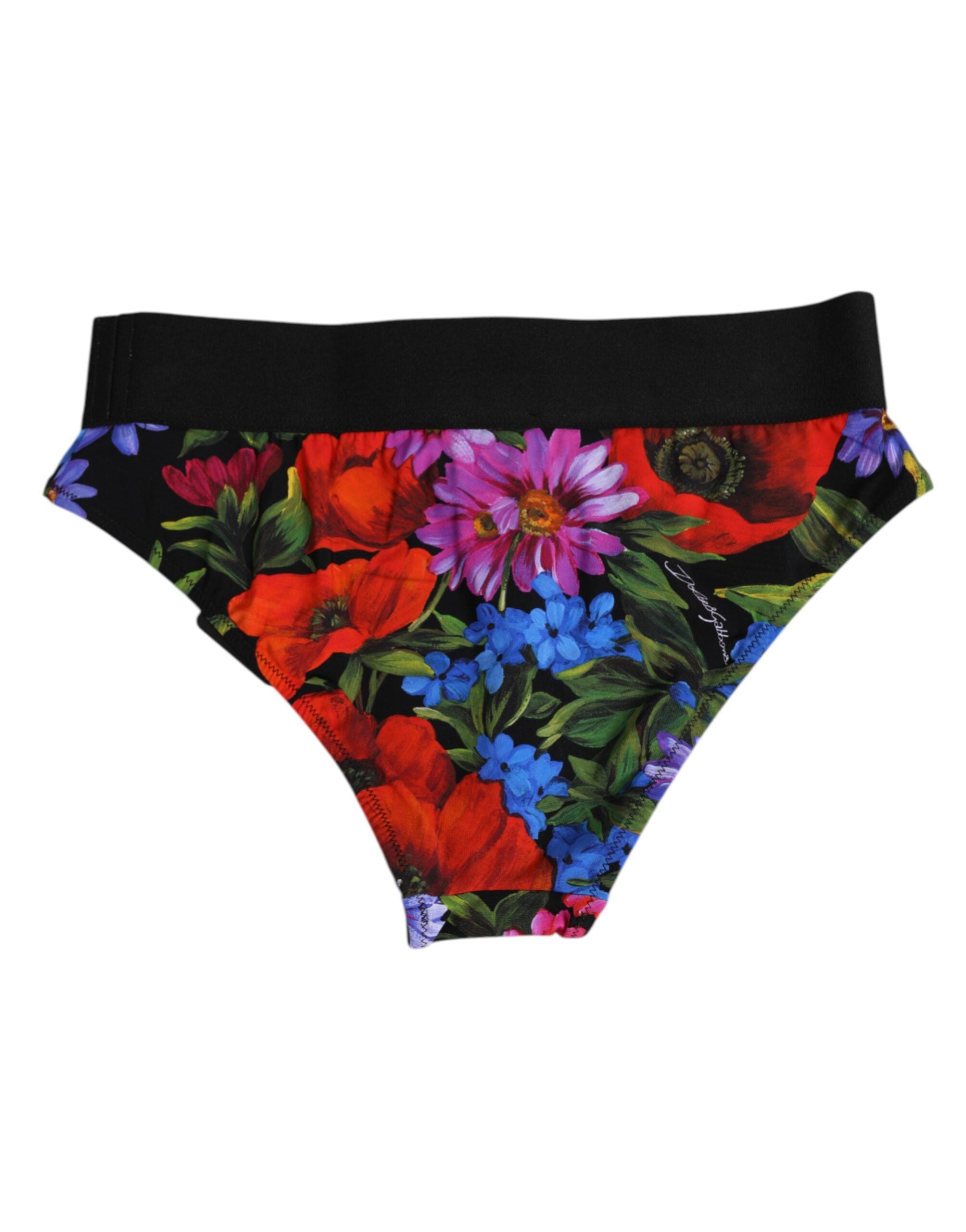 Dolce & Gabbana Schwarze Unterhose mit hohem Bund und Blumenmuster