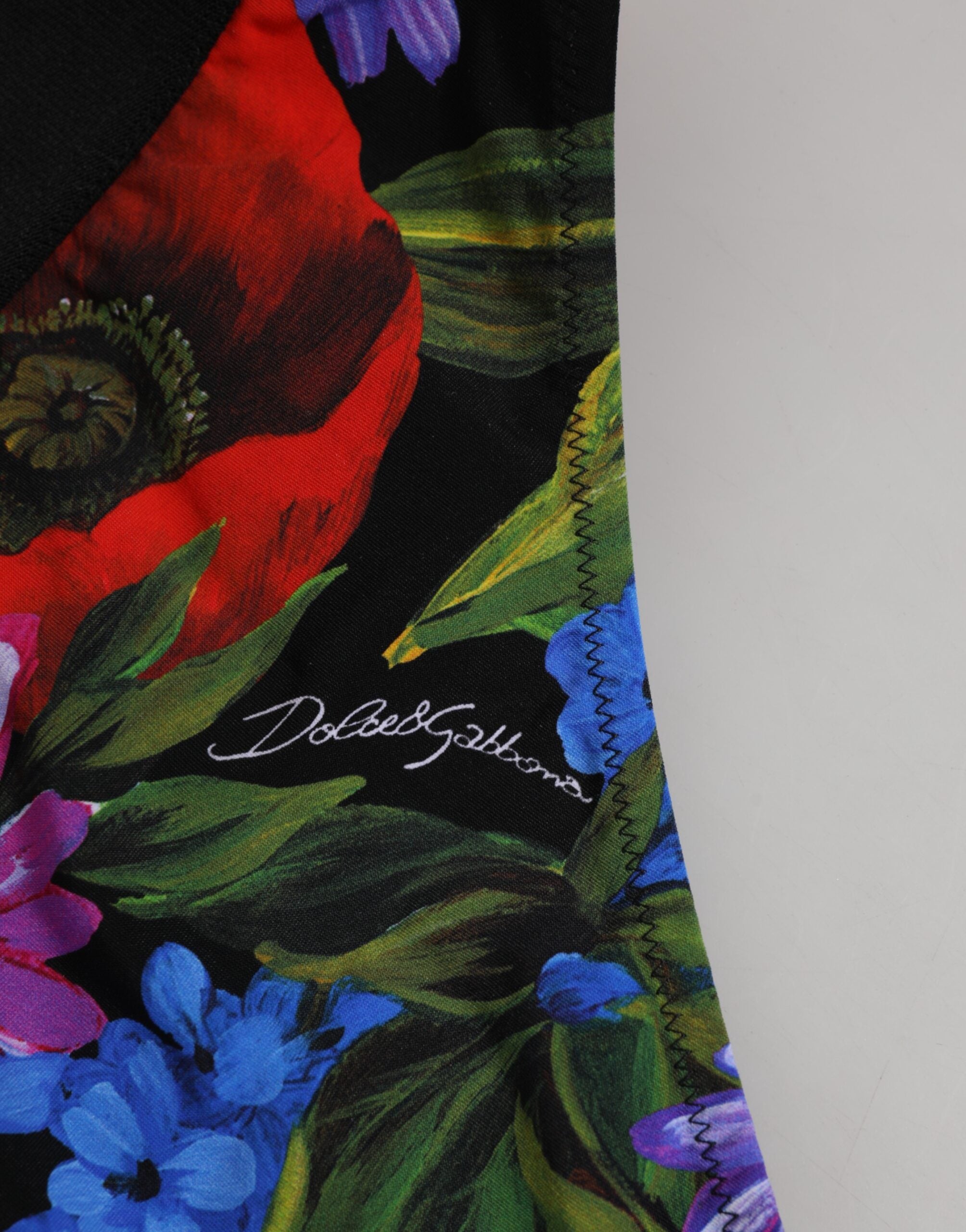 Dolce & Gabbana Schwarze Unterhose mit hohem Bund und Blumenmuster