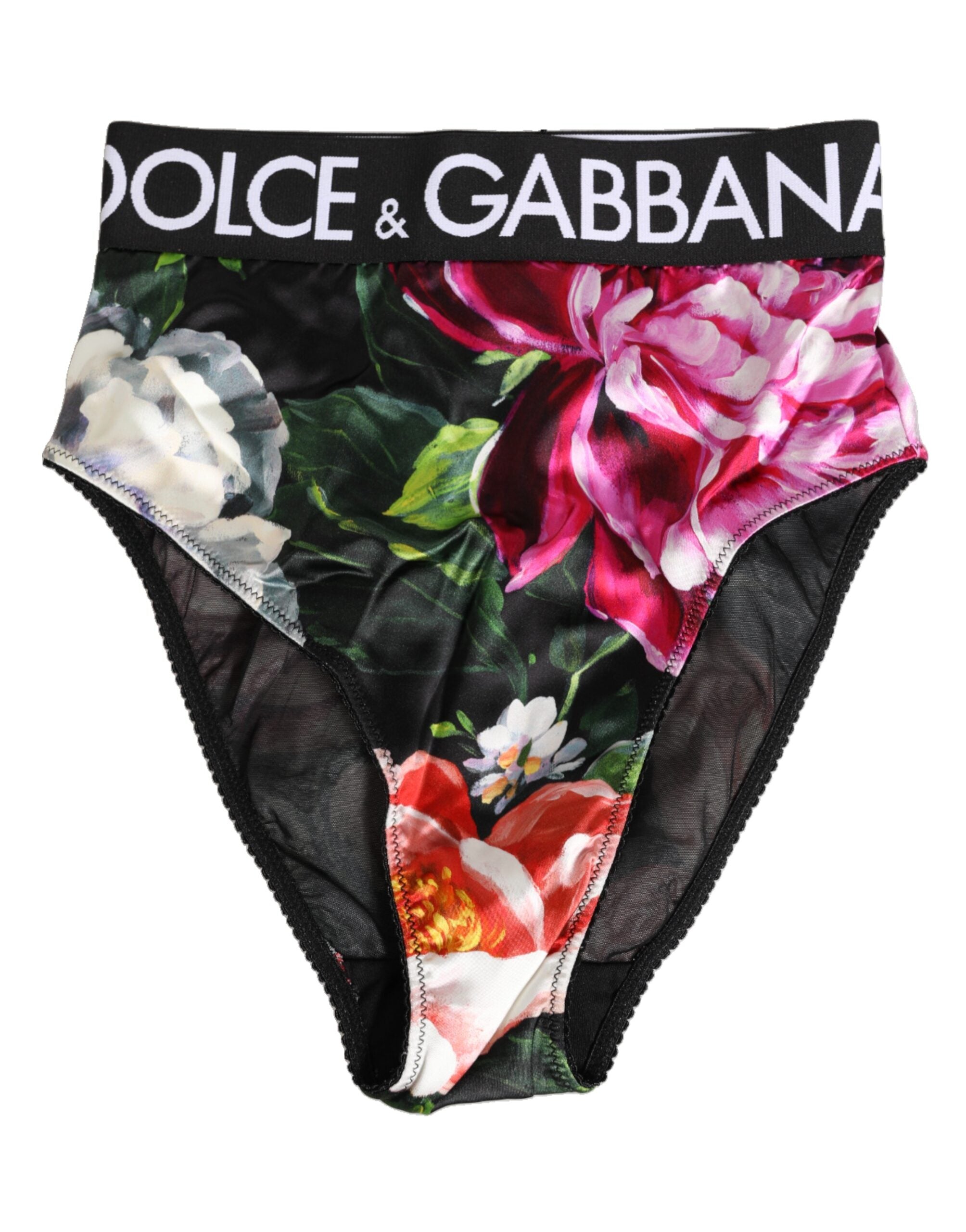 Dolce & Gabbana Schwarzer Slip mit Blumenmuster und hoher Taille